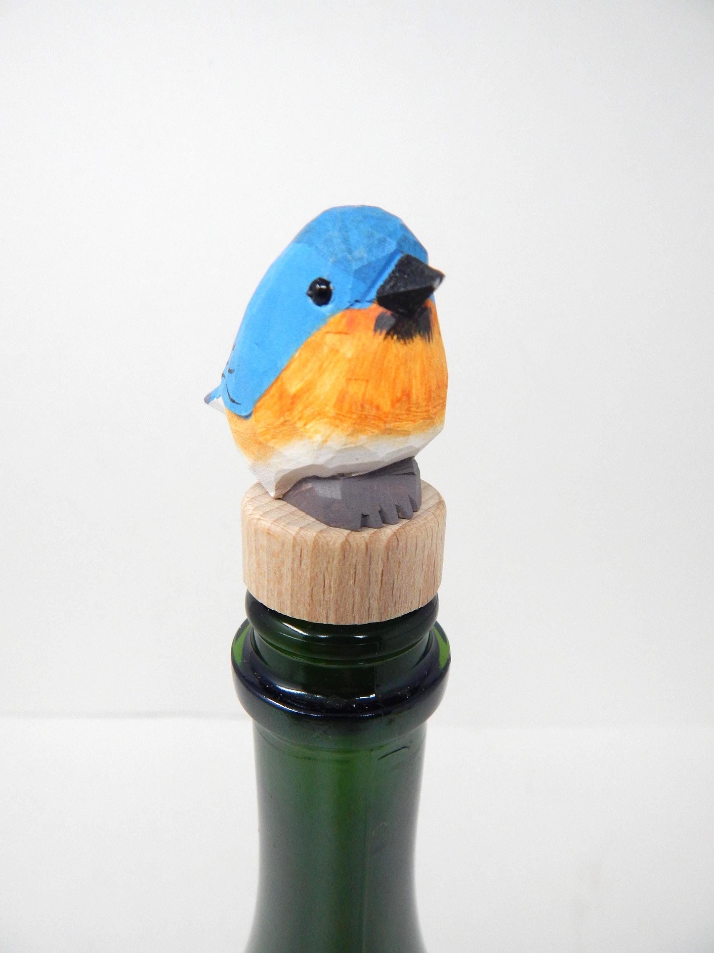 Handmade Eastern Bluebird Wine Stopper – Rustic Reusable Bottle Plug