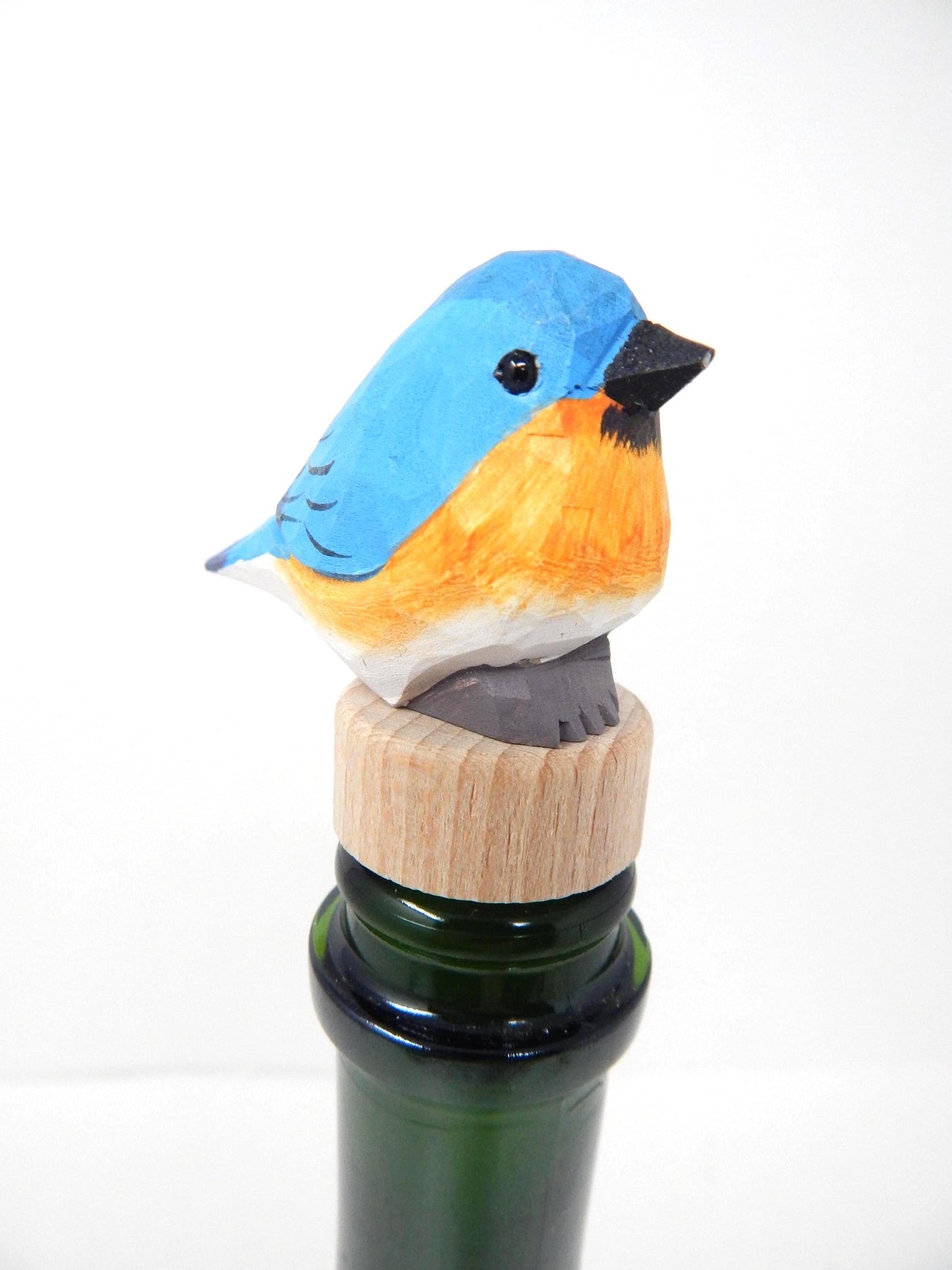 Handmade Eastern Bluebird Wine Stopper – Rustic Reusable Bottle Plug