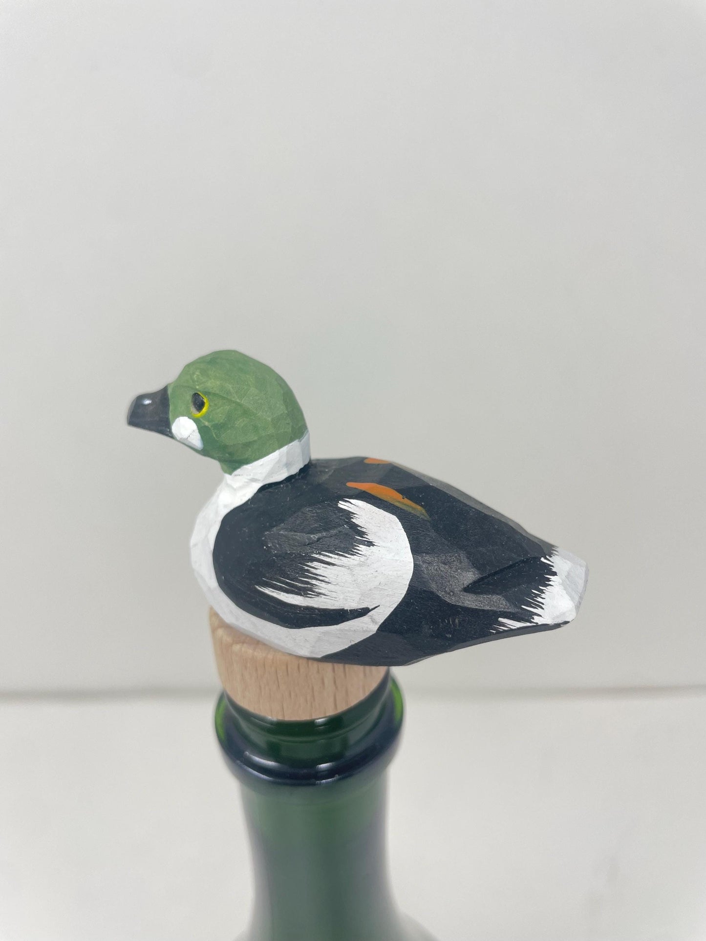 Hand-Carved Wine Stopper – Wooden Goldeneye Duck Bottle Plug