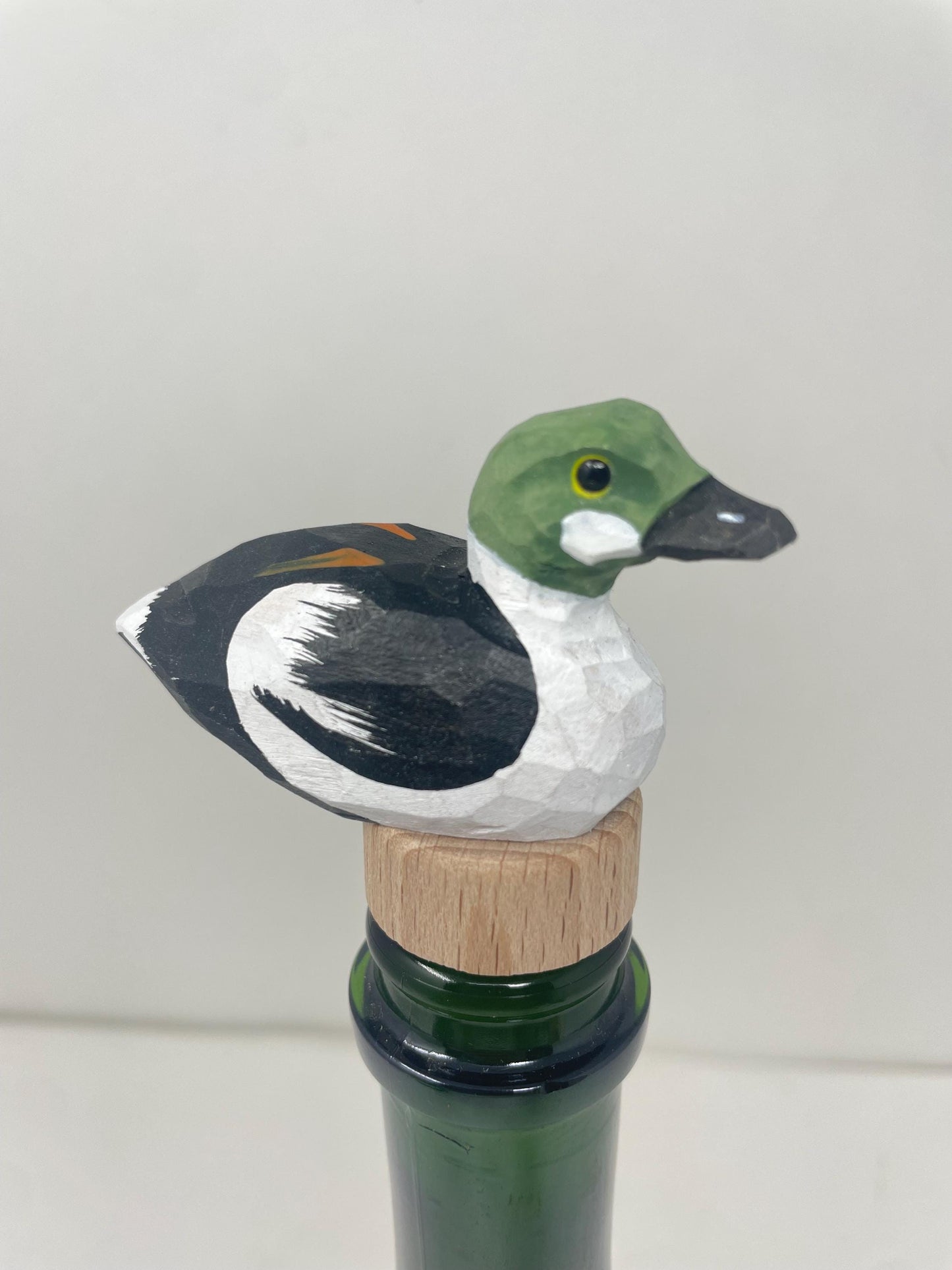 Hand-Carved Wine Stopper – Wooden Goldeneye Duck Bottle Plug