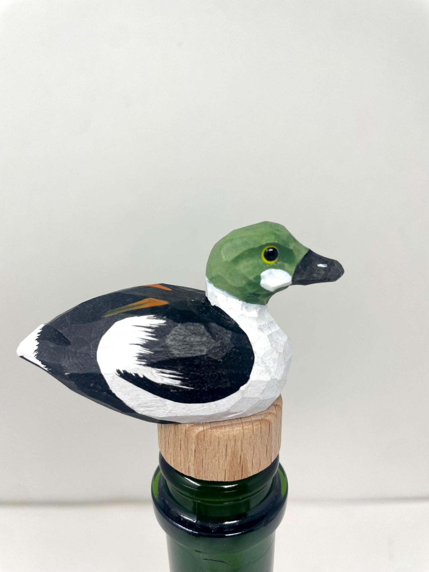 Hand-Carved Wine Stopper – Wooden Goldeneye Duck Bottle Plug