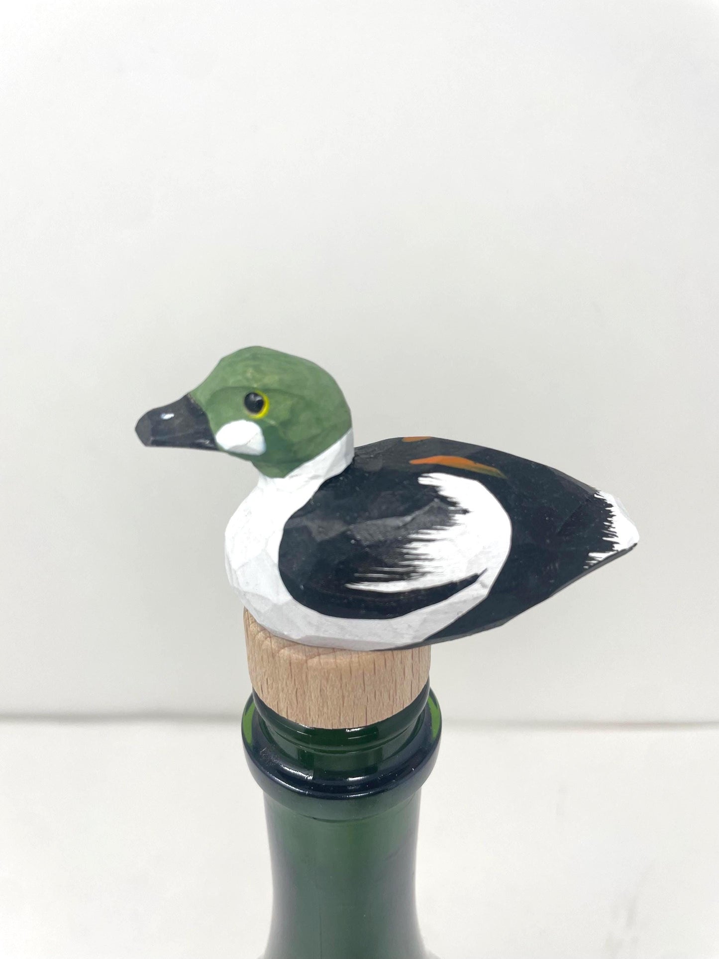 Hand-Carved Wine Stopper – Wooden Goldeneye Duck Bottle Plug