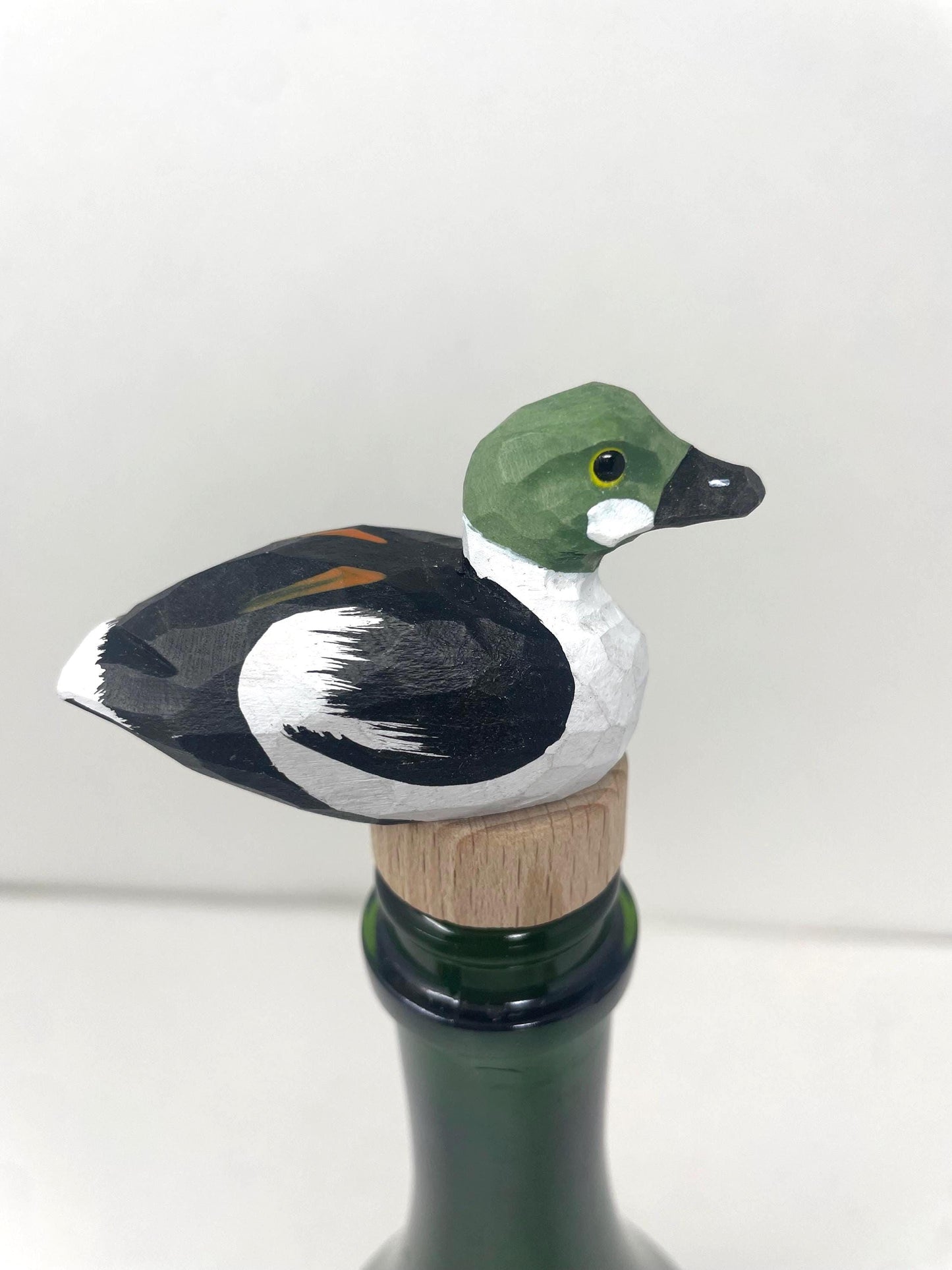 Hand-Carved Wine Stopper – Wooden Goldeneye Duck Bottle Plug