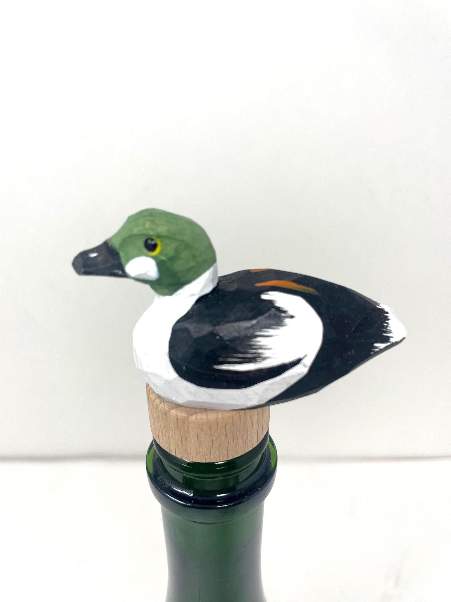 Hand-Carved Wine Stopper – Wooden Goldeneye Duck Bottle Plug