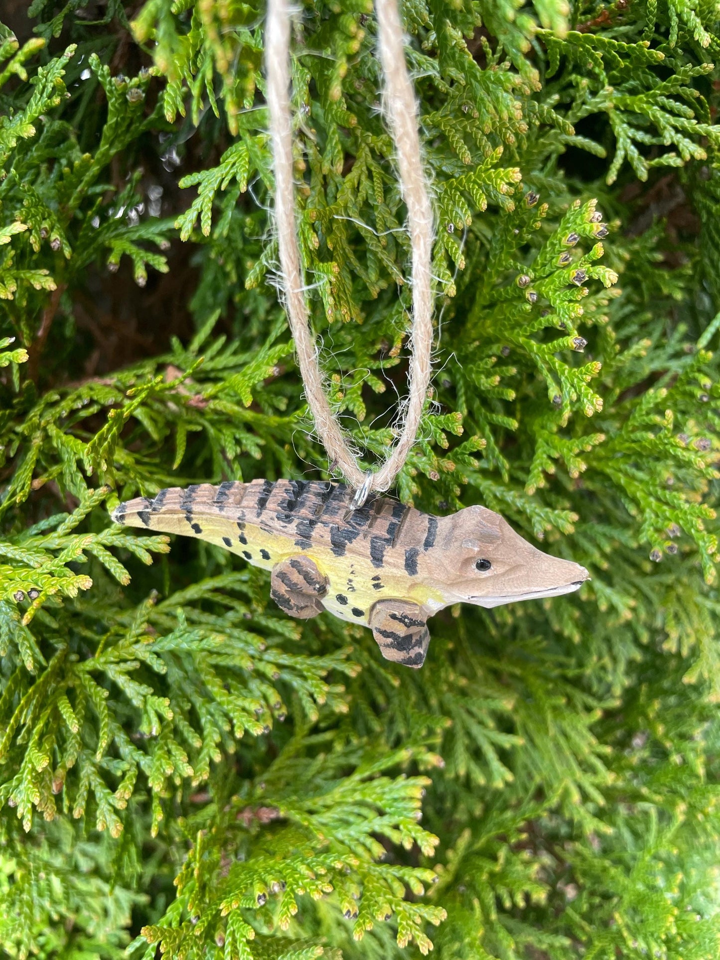 Crocodile Ornament Handmade Wooden Hanging Décor Rustic Carving Figurine