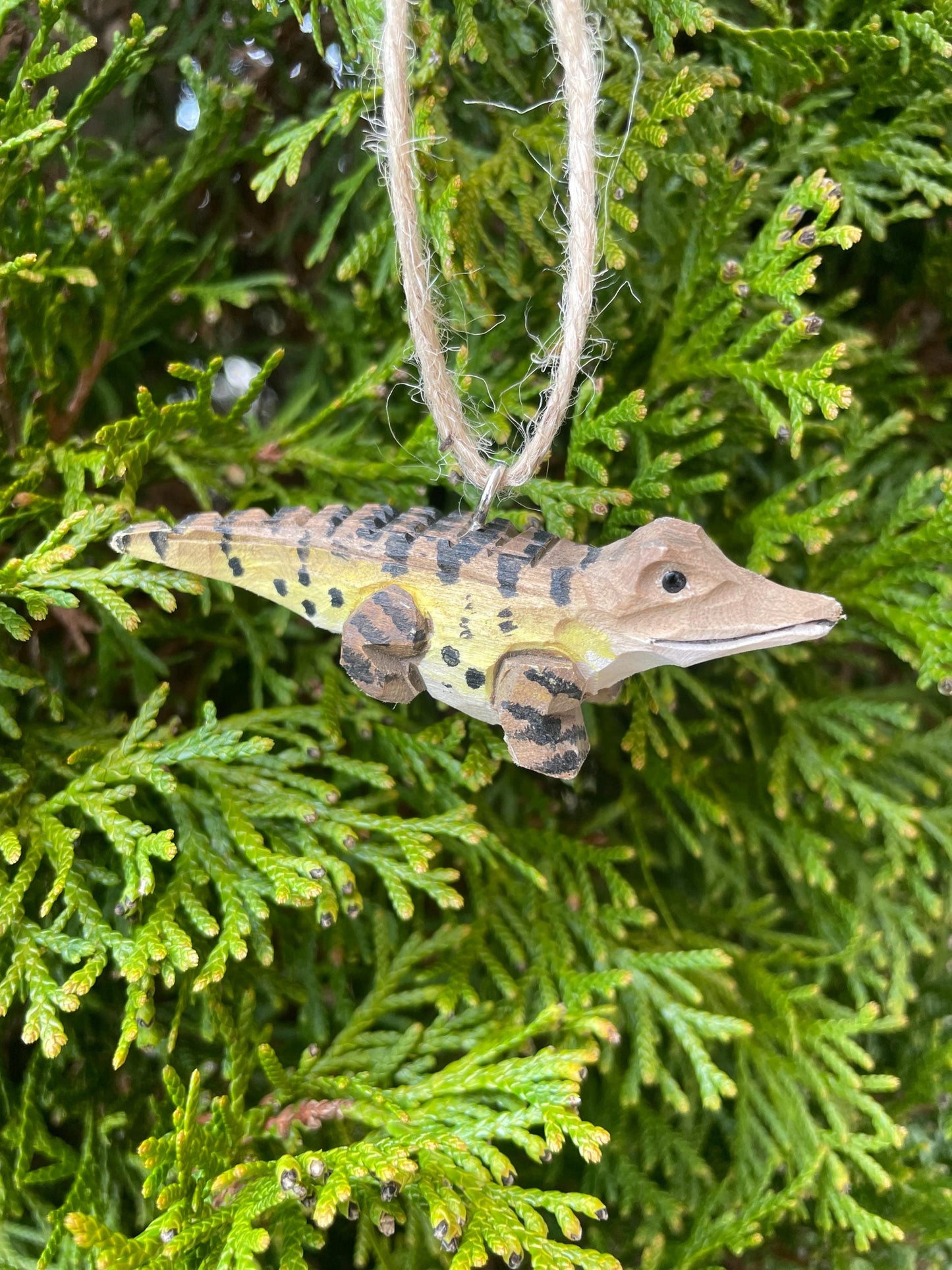Crocodile Ornament Handmade Wooden Hanging Décor Rustic Carving Figurine
