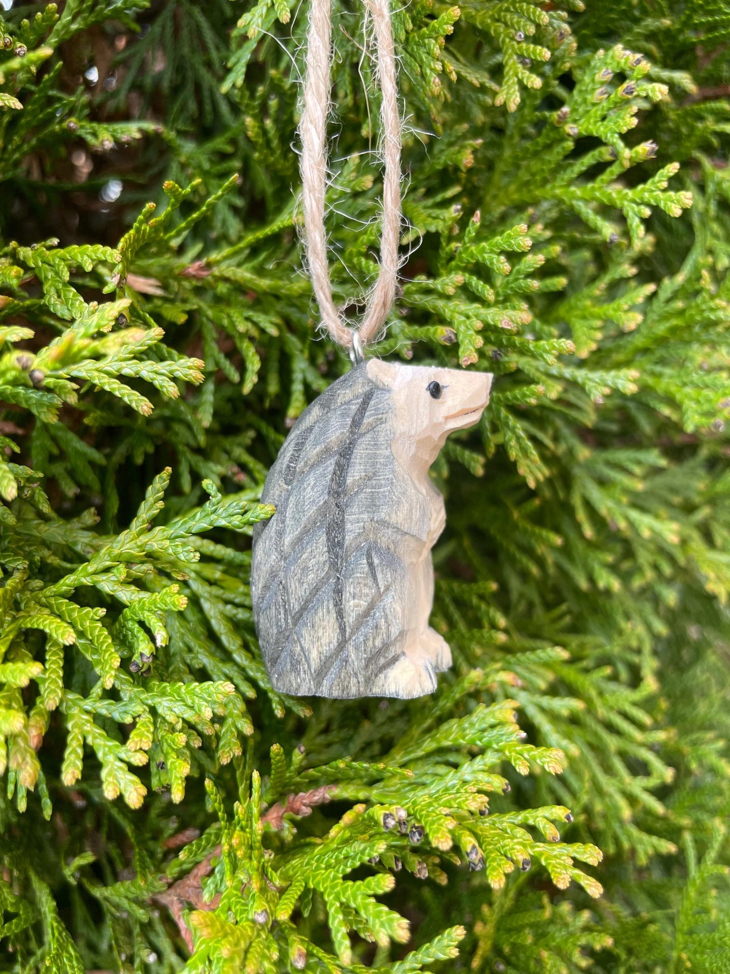 Hedgehog Ornament Handmade Wooden Hanging Décor Rustic Carving Figurine