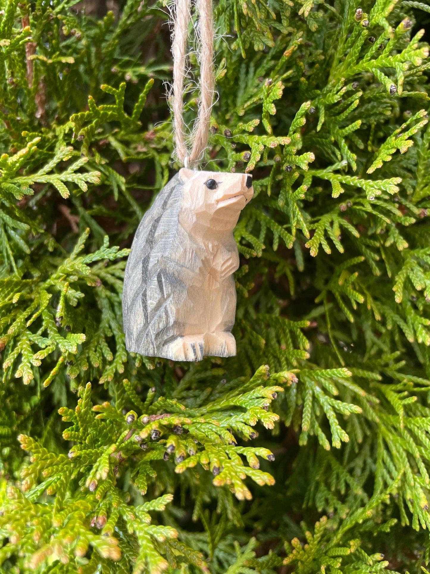 Hedgehog Ornament Handmade Wooden Hanging Décor Rustic Carving Figurine