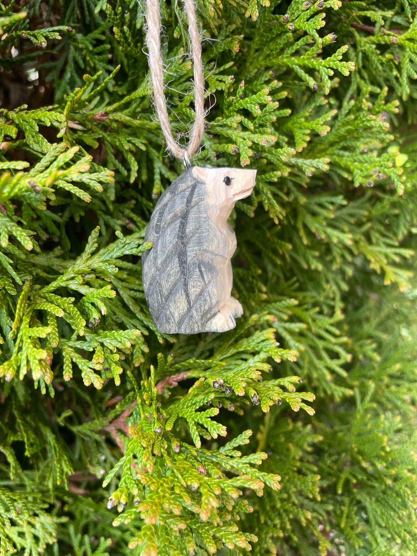Hedgehog Ornament Handmade Wooden Hanging Décor Rustic Carving Figurine