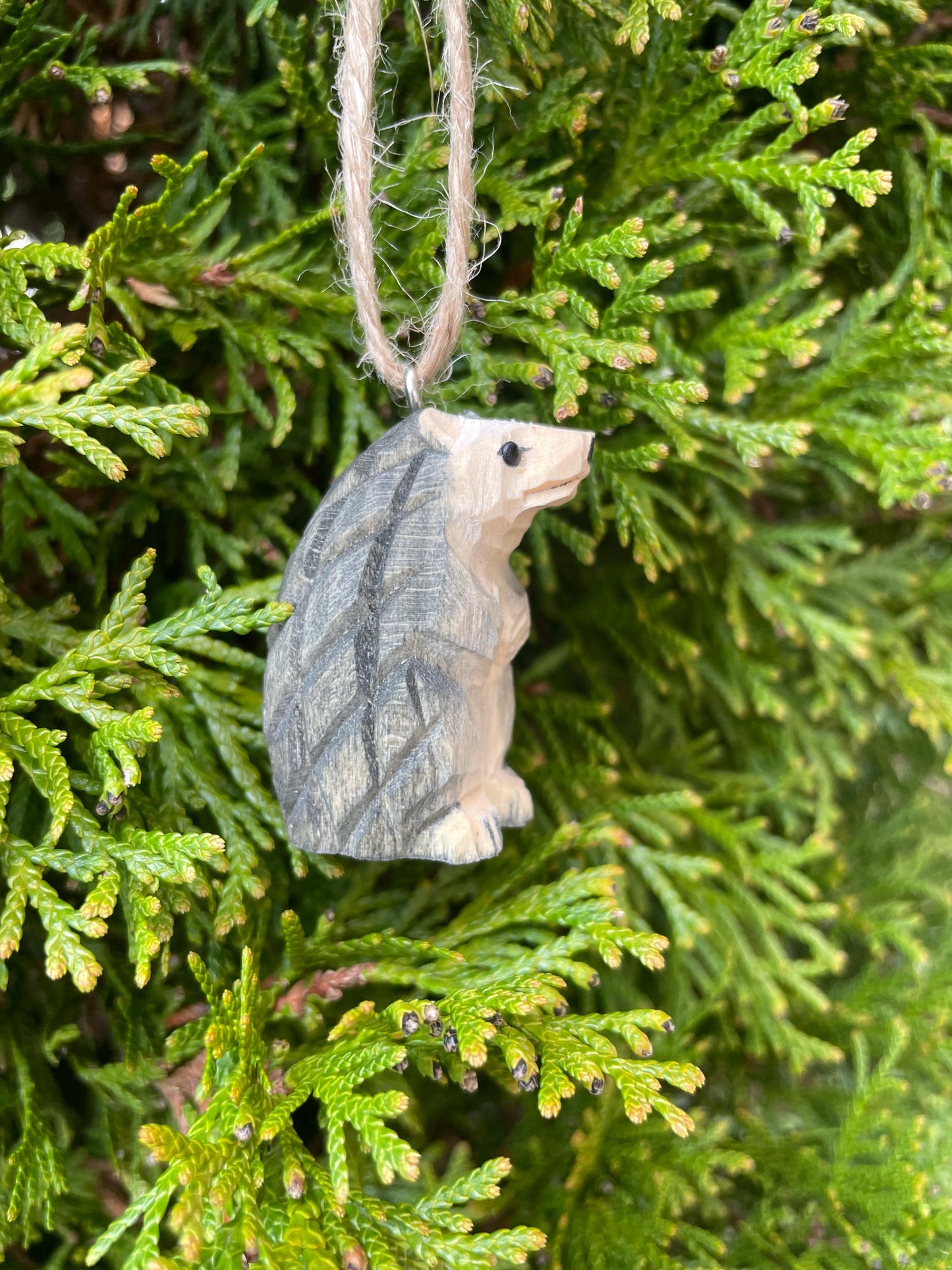 Hedgehog Ornament Handmade Wooden Hanging Décor Rustic Carving Figurine