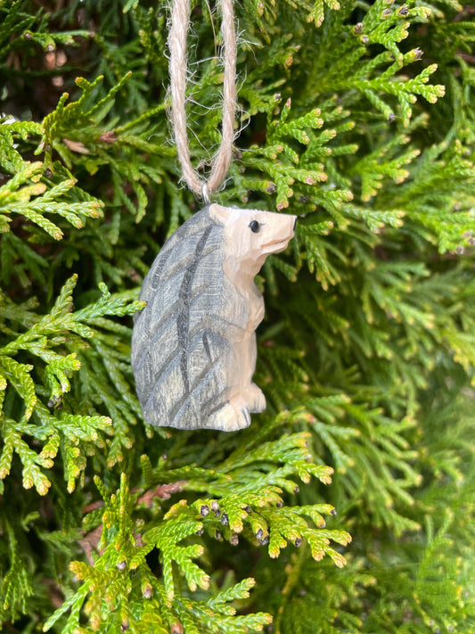 Hedgehog Ornament Handmade Wooden Hanging Décor Rustic Carving Figurine