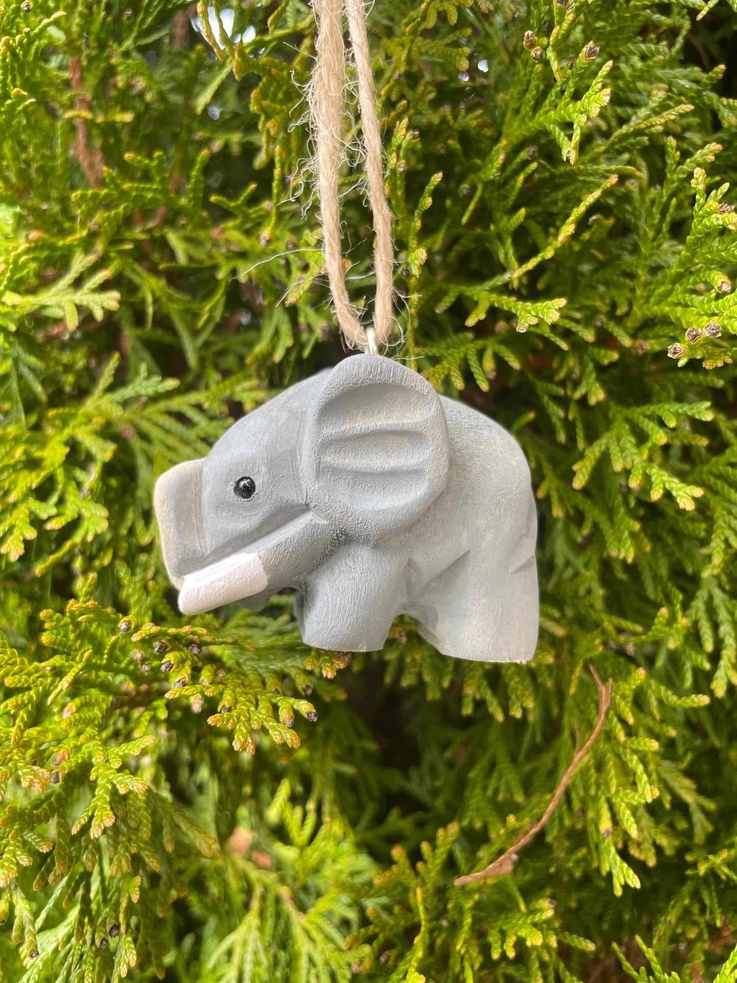 Elephant Ornament Hanging Figurine Small Handmade Wood Carving Home Décor Gift Animal Sculpture