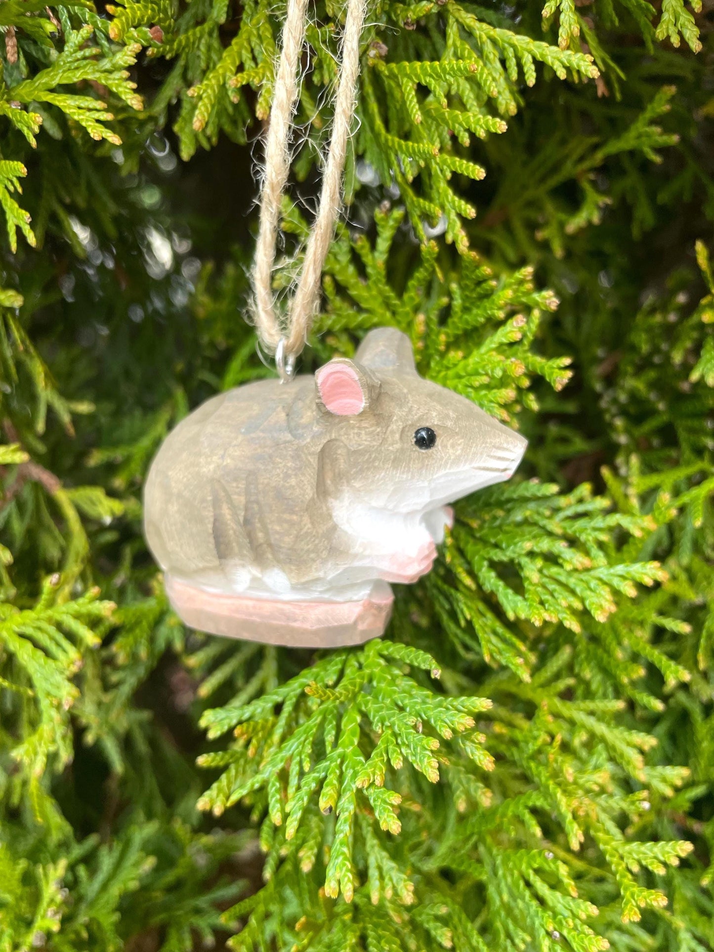 Mouse Wooden Ornament Hanging Figurine | Hand Carved Animal Collectible Décor