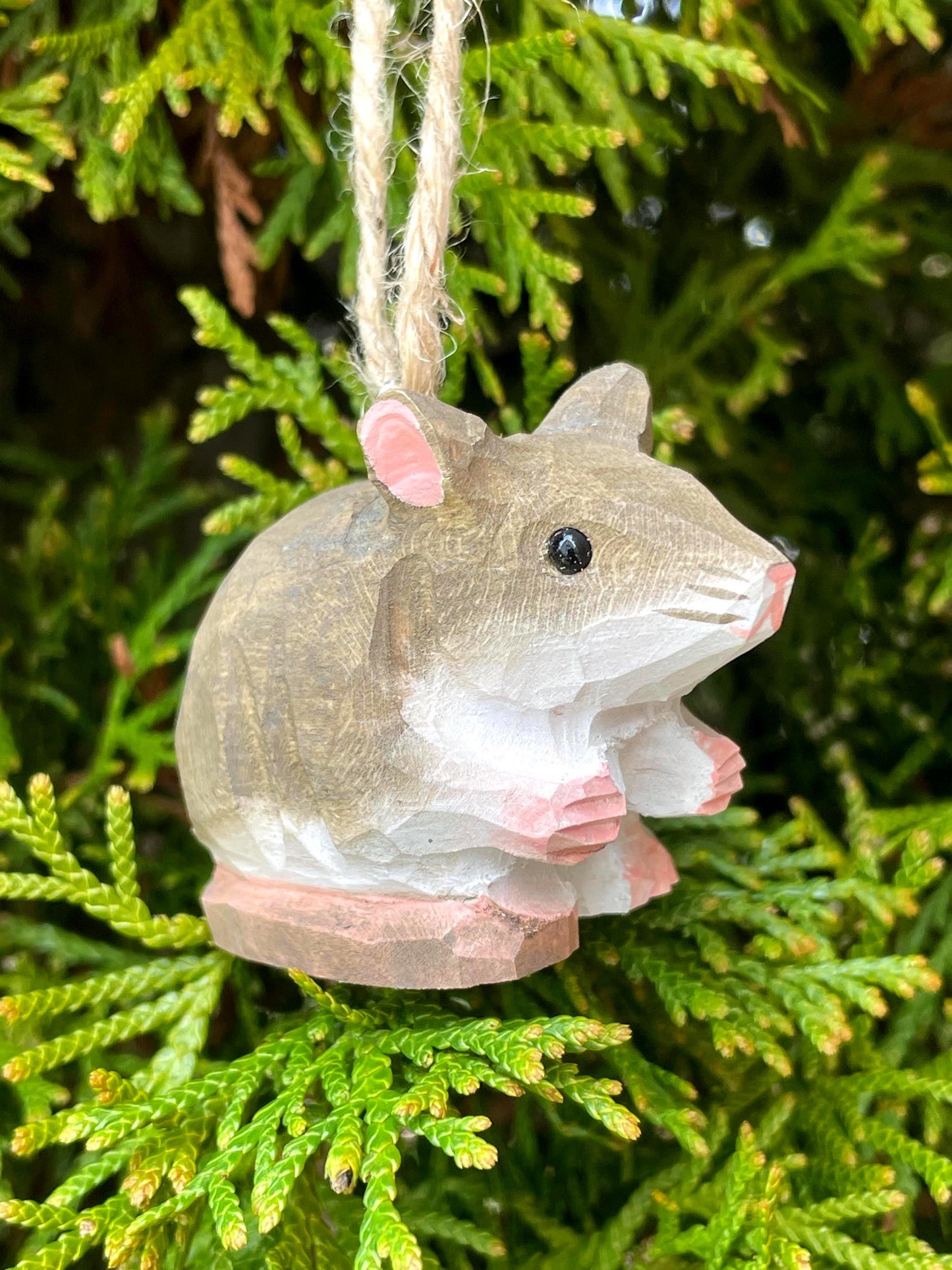 Mouse Wooden Ornament Hanging Figurine | Hand Carved Animal Collectible Décor