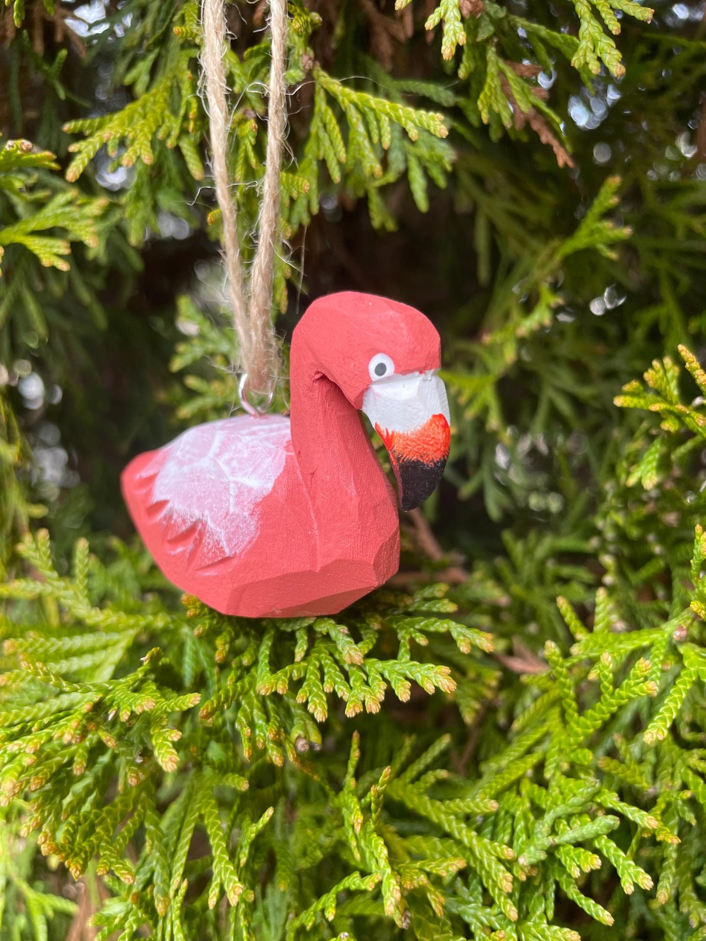 Pink Flamingo Ornament Hanging Figurine Statue Décor Small Garden Lawn Yard Ornament Wood Carving
