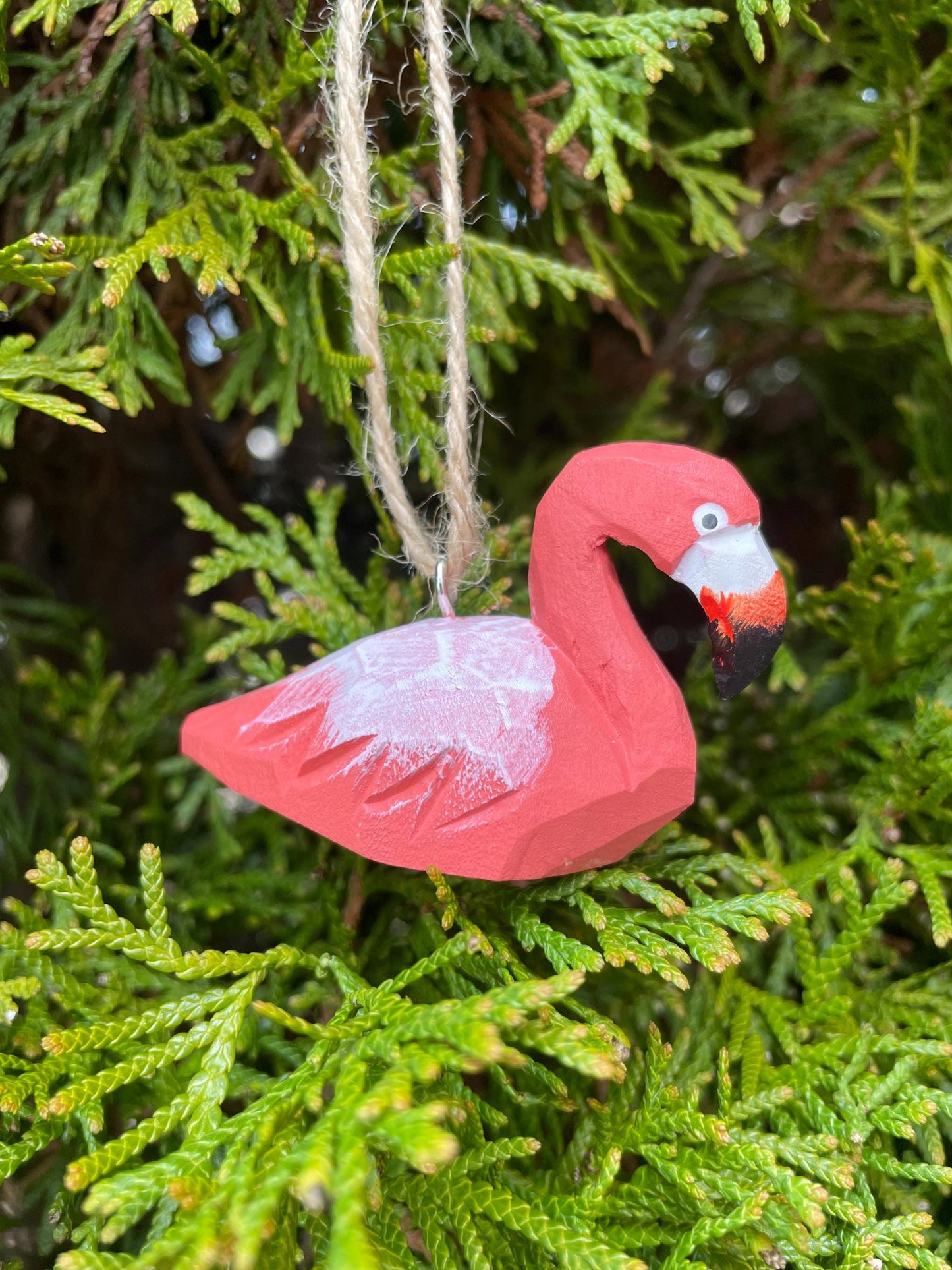 Pink Flamingo Ornament Hanging Figurine Statue Décor Small Garden Lawn Yard Ornament Wood Carving