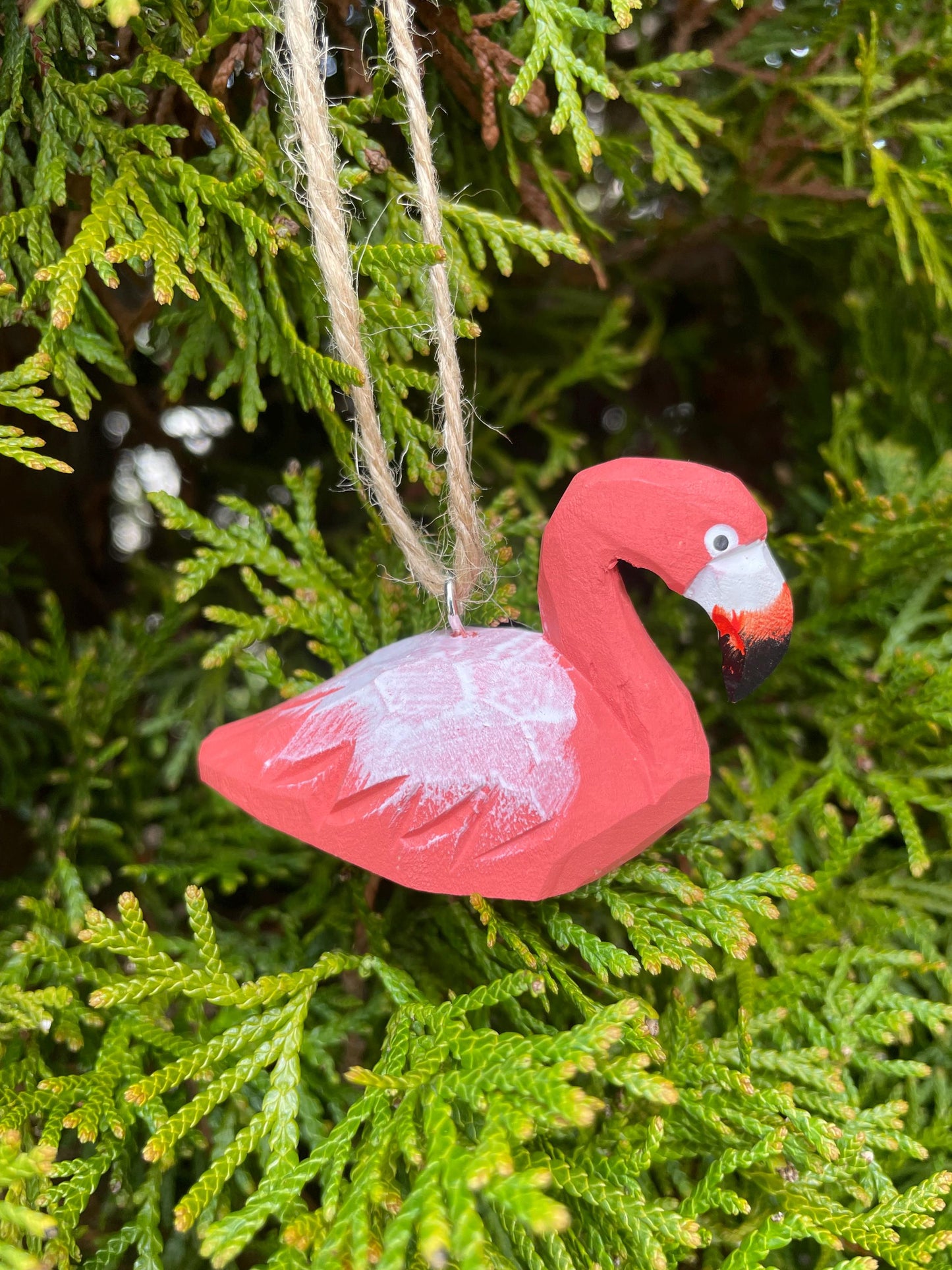 Pink Flamingo Ornament Hanging Figurine Statue Décor Small Garden Lawn Yard Ornament Wood Carving