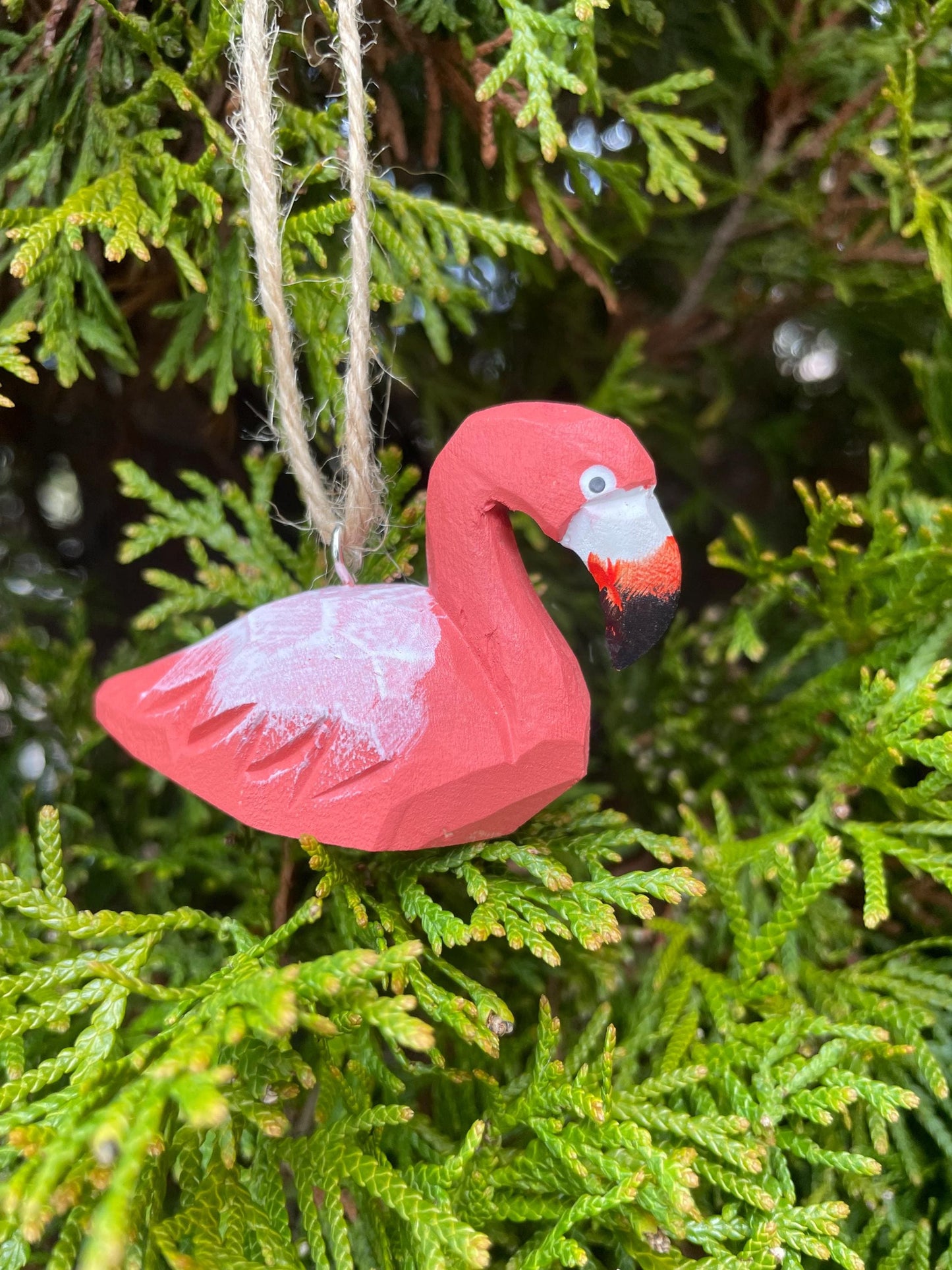 Pink Flamingo Ornament Hanging Figurine Statue Décor Small Garden Lawn Yard Ornament Wood Carving
