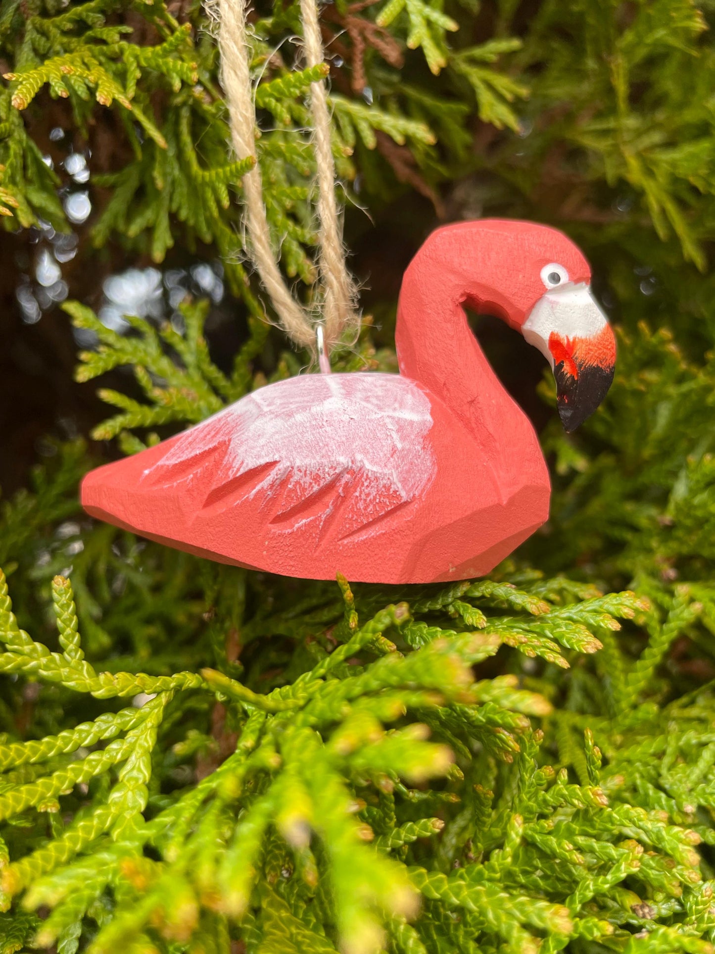 Pink Flamingo Ornament Hanging Figurine Statue Décor Small Garden Lawn Yard Ornament Wood Carving