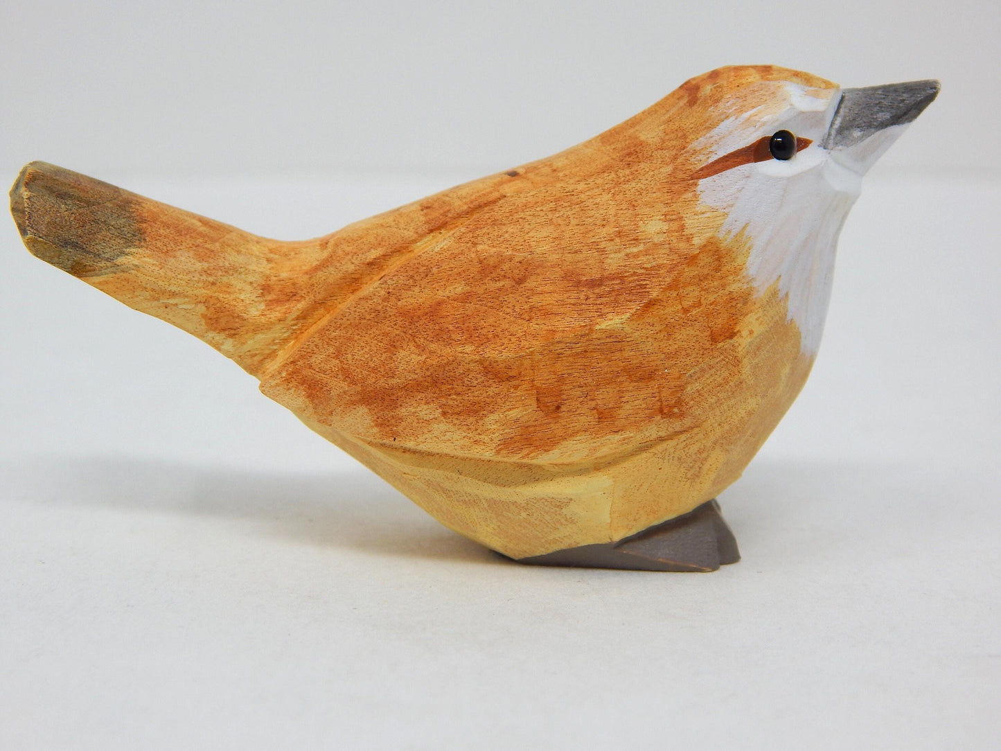Carolina Wren Hand-Carved Wooden Ornament, Recycled Wood Bird Figurine, Miniature Art Craft