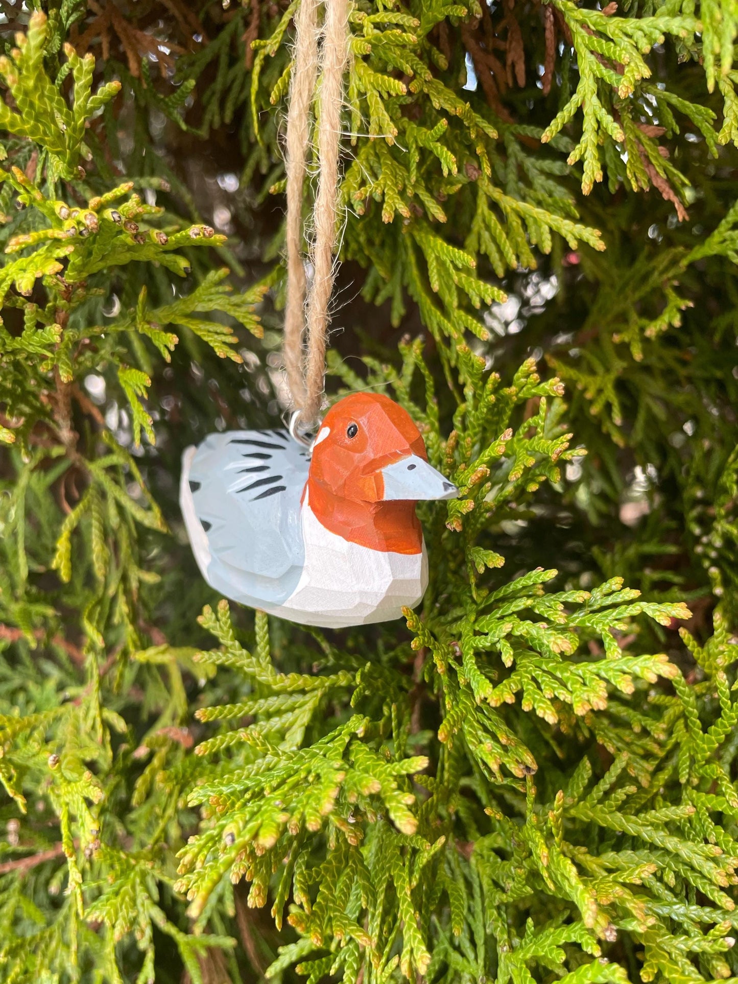Hand-Carved Recycled Wood Pintail Duck Ornament, Hand-Painted Bird Figurine, Glass Eyes