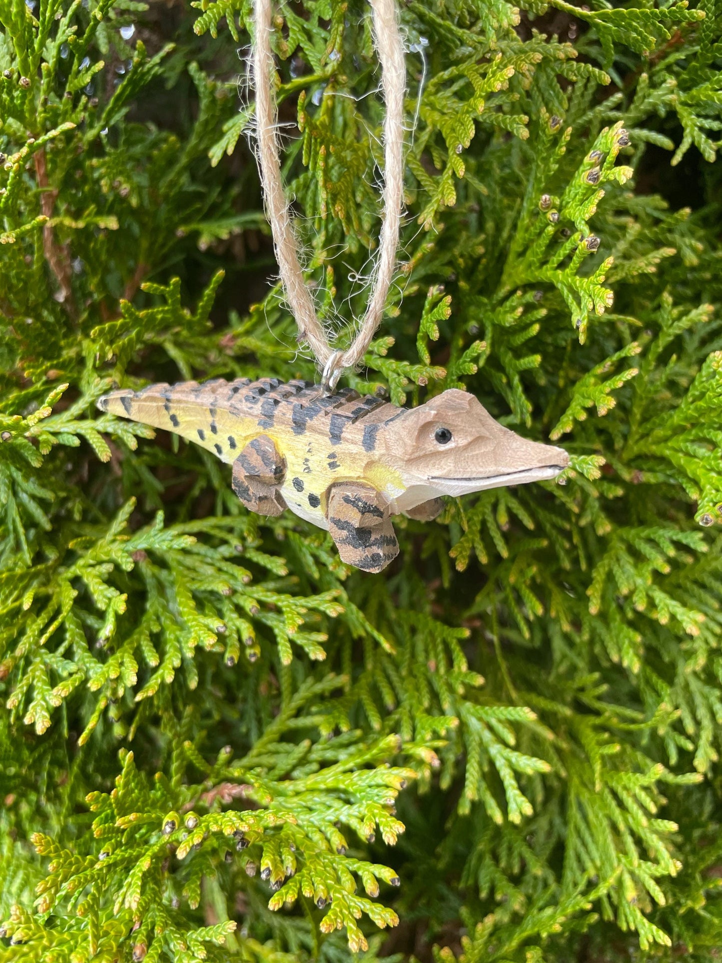 Crocodile Ornament Handmade Wooden Hanging Décor Rustic Carving Figurine
