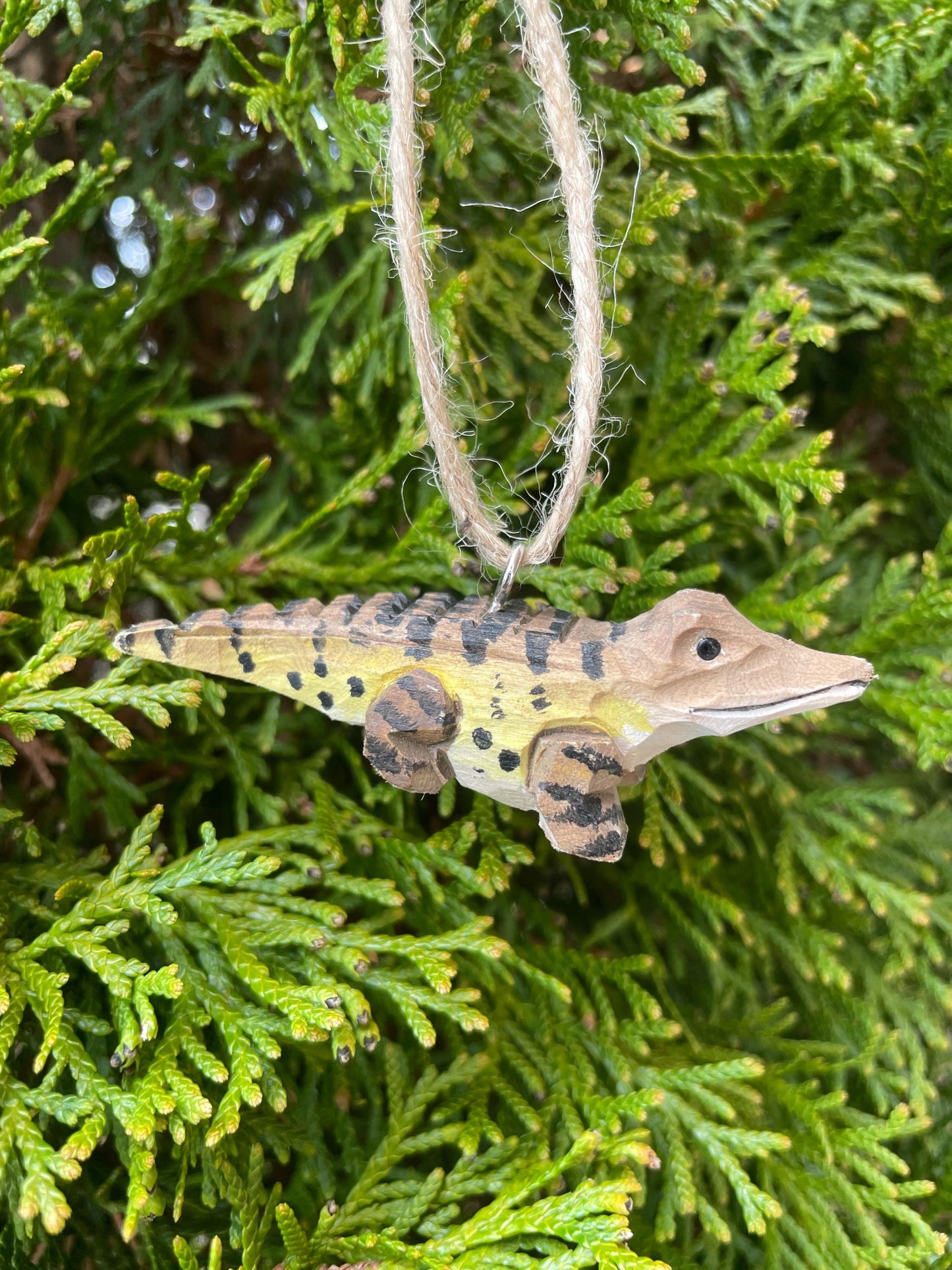 Crocodile Ornament Handmade Wooden Hanging Décor Rustic Carving Figurine