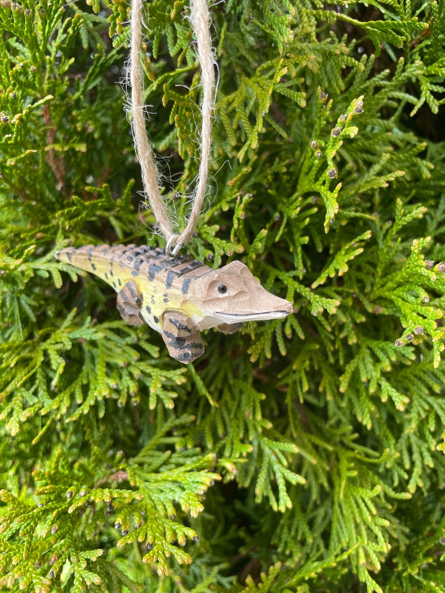 Crocodile Ornament Handmade Wooden Hanging Décor Rustic Carving Figurine