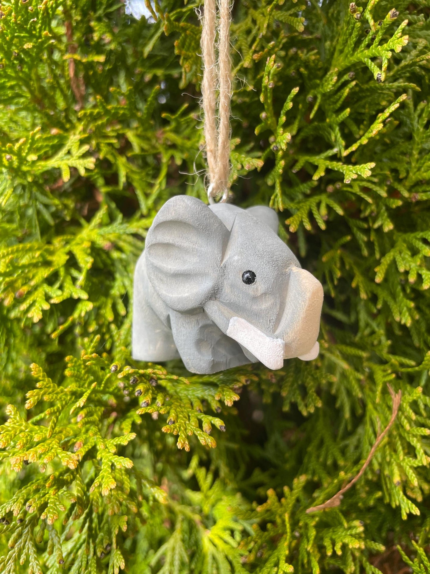 Elephant Ornament Hanging Figurine Small Handmade Wood Carving Home Décor Gift Animal Sculpture
