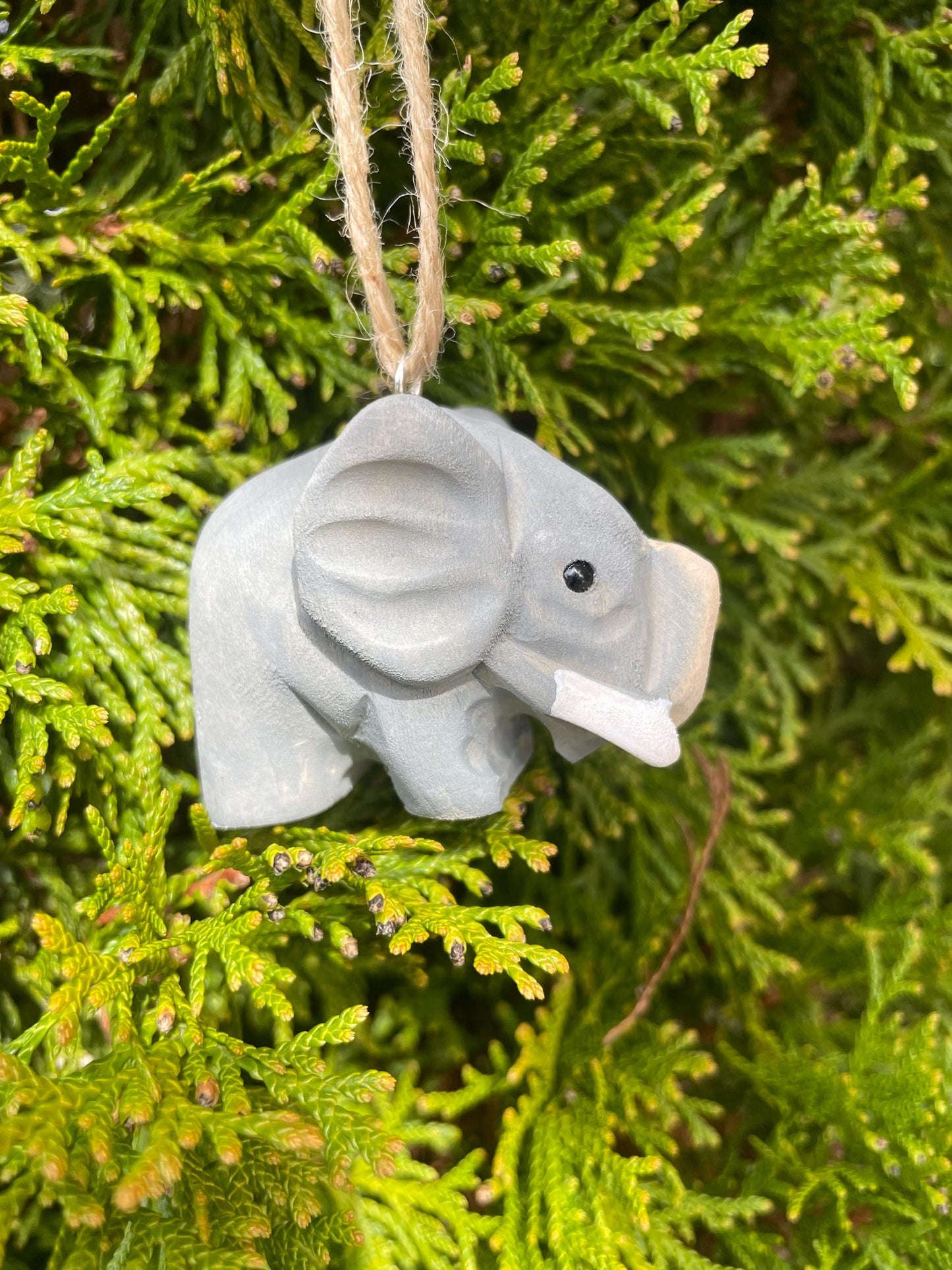 Elephant Ornament Hanging Figurine Small Handmade Wood Carving Home Décor Gift Animal Sculpture