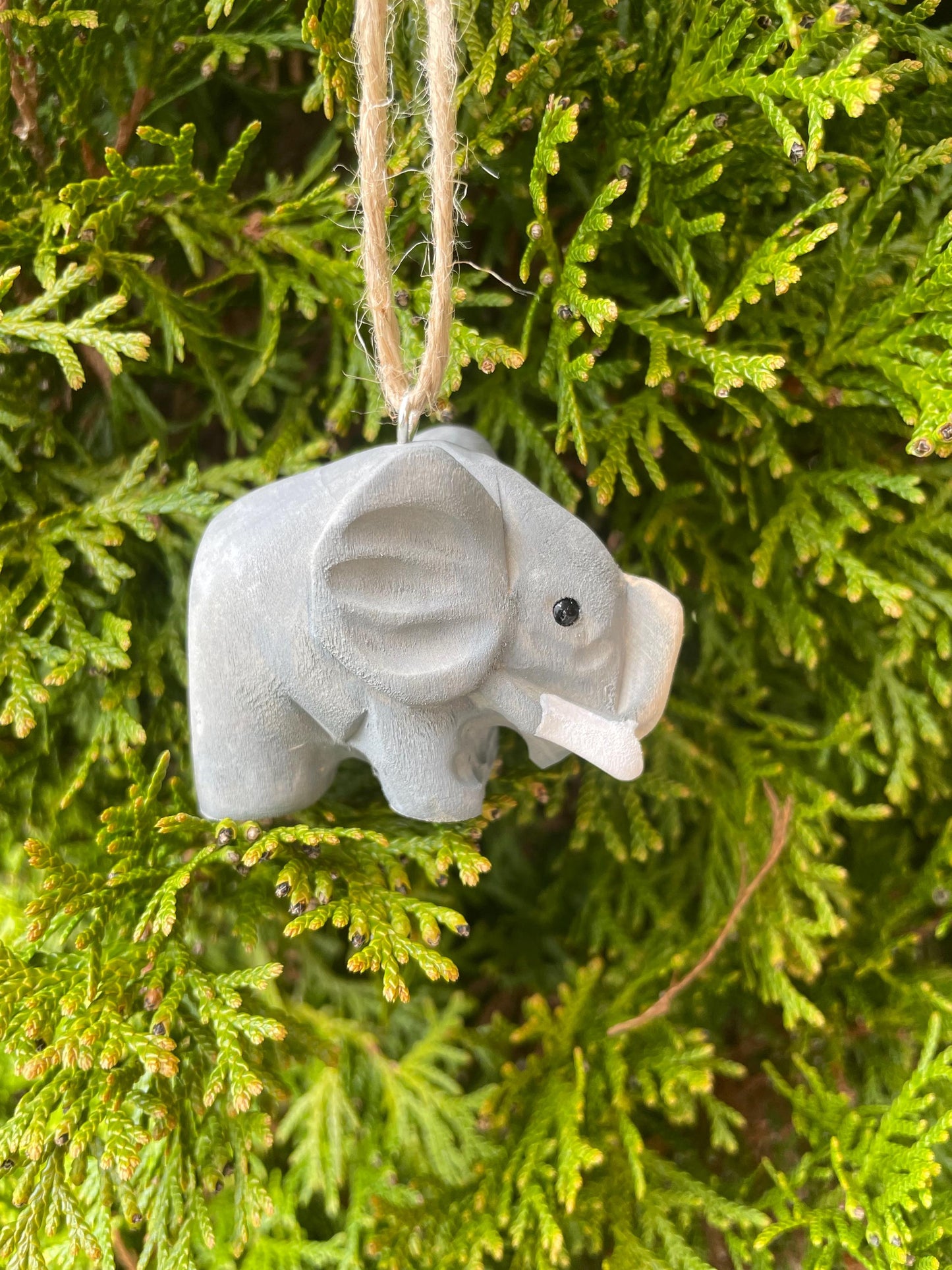 Elephant Ornament Hanging Figurine Small Handmade Wood Carving Home Décor Gift Animal Sculpture