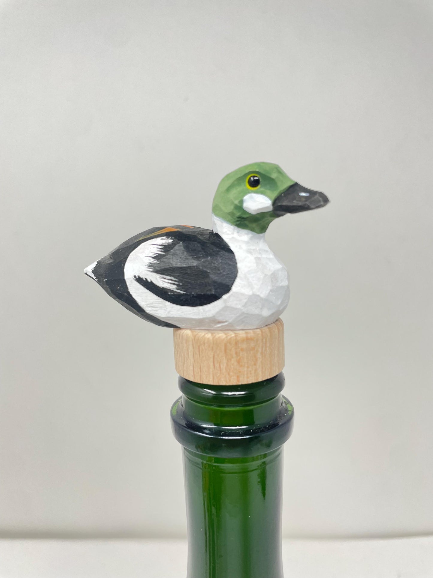 Hand-Carved Wine Stopper – Wooden Goldeneye Duck Bottle Plug
