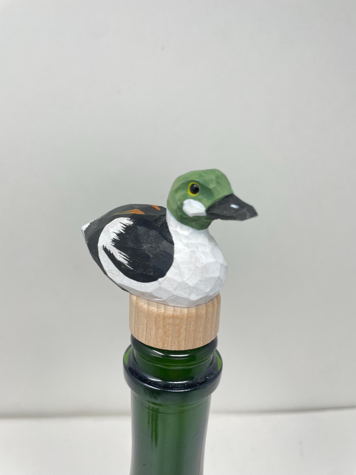 Hand-Carved Wine Stopper – Wooden Goldeneye Duck Bottle Plug