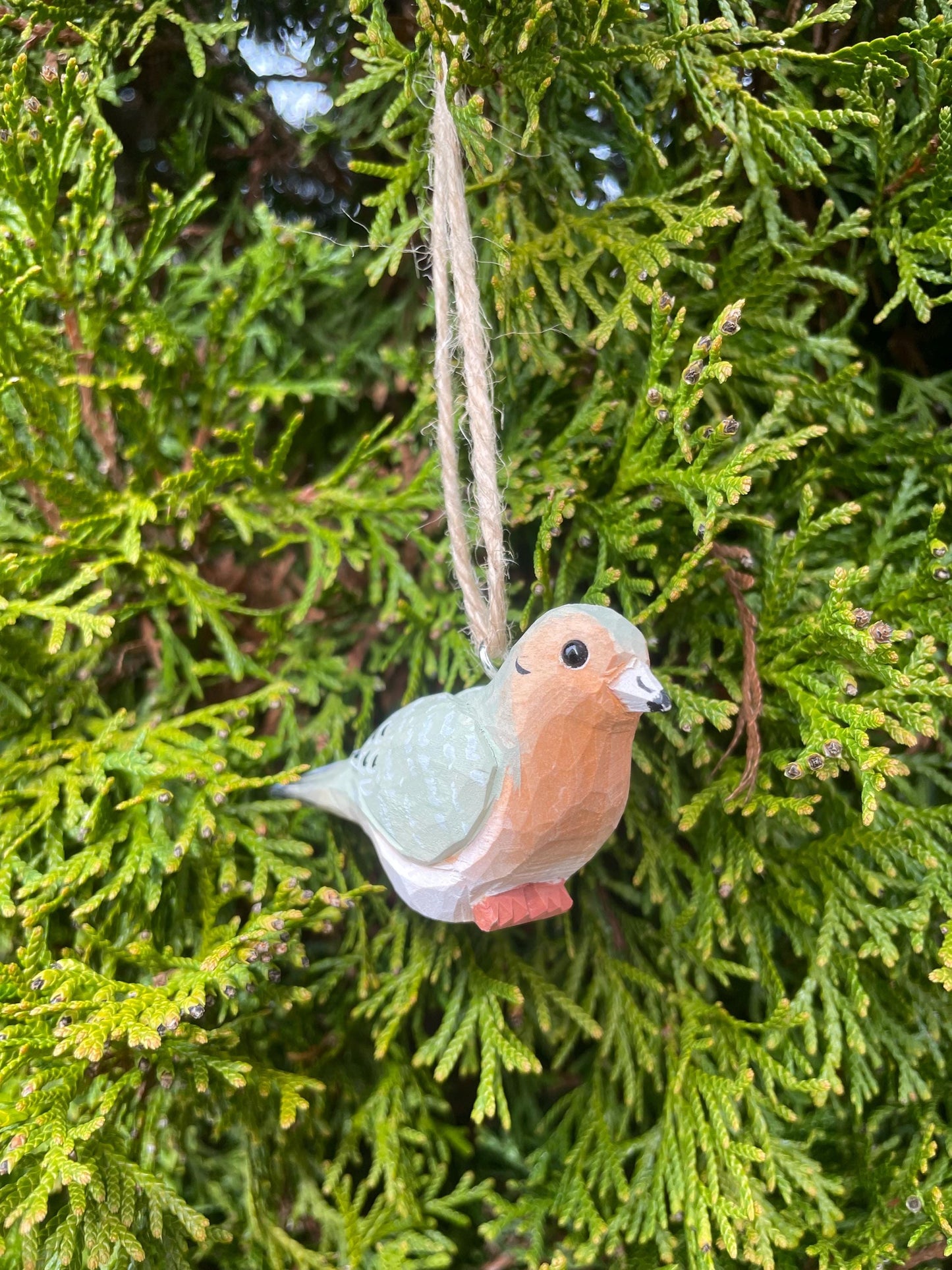 Mourning Dove Ornament Hanging Hand-Carved Wooden Figurine: Miniature Turtledove Bird Décor