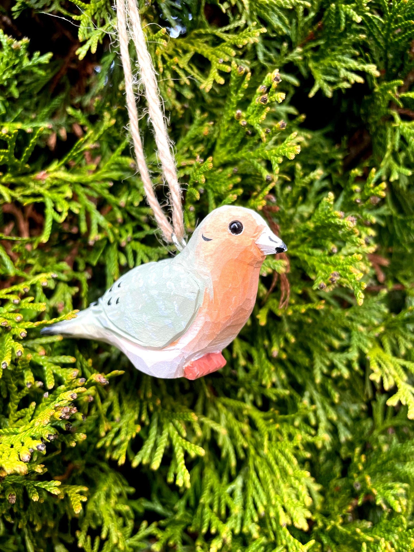 Mourning Dove Ornament Hanging Hand-Carved Wooden Figurine: Miniature Turtledove Bird Décor