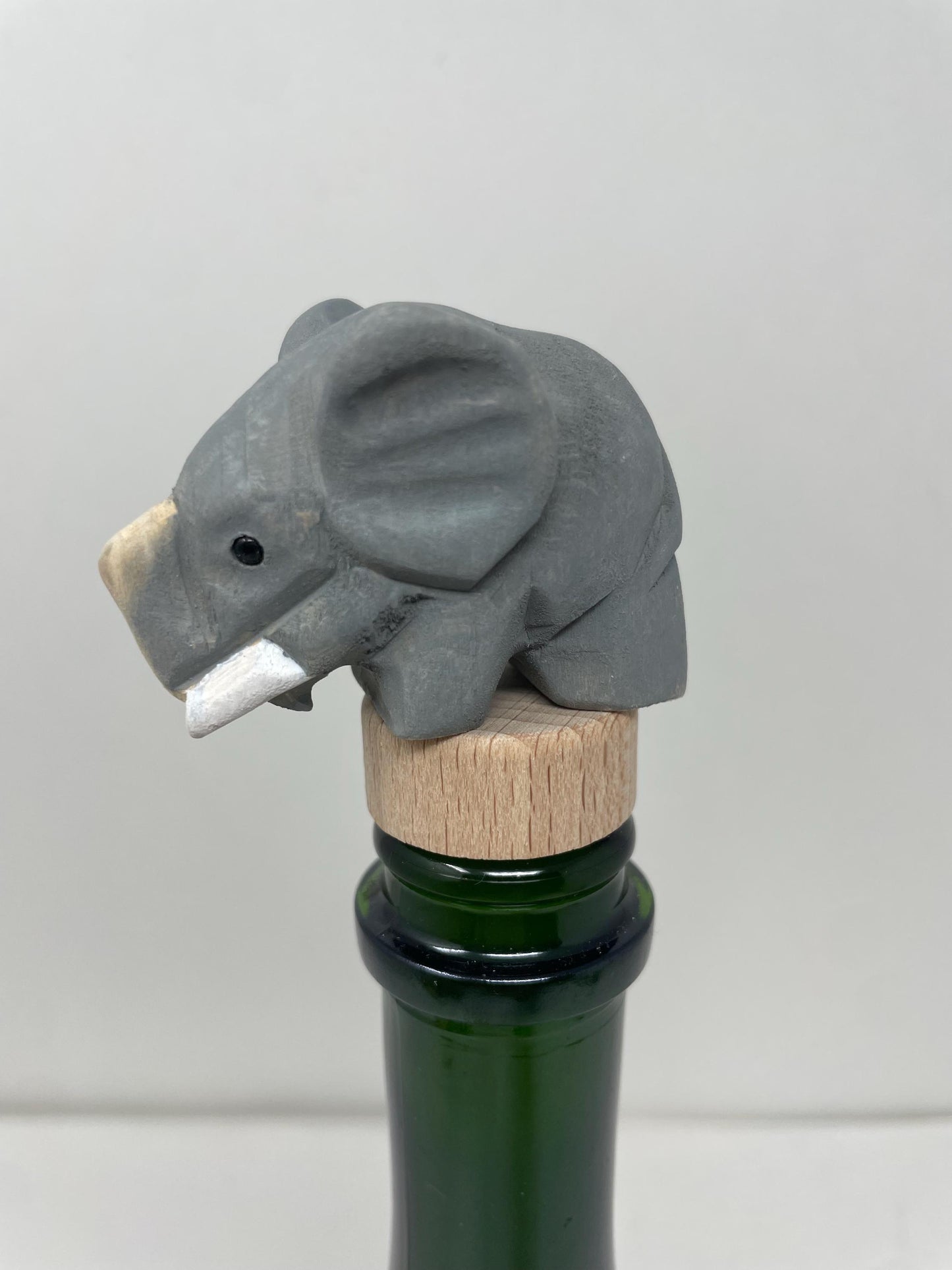 Elephant Wine Stopper Handmade Wood Carving Home Décor Gift Animal Sculpture