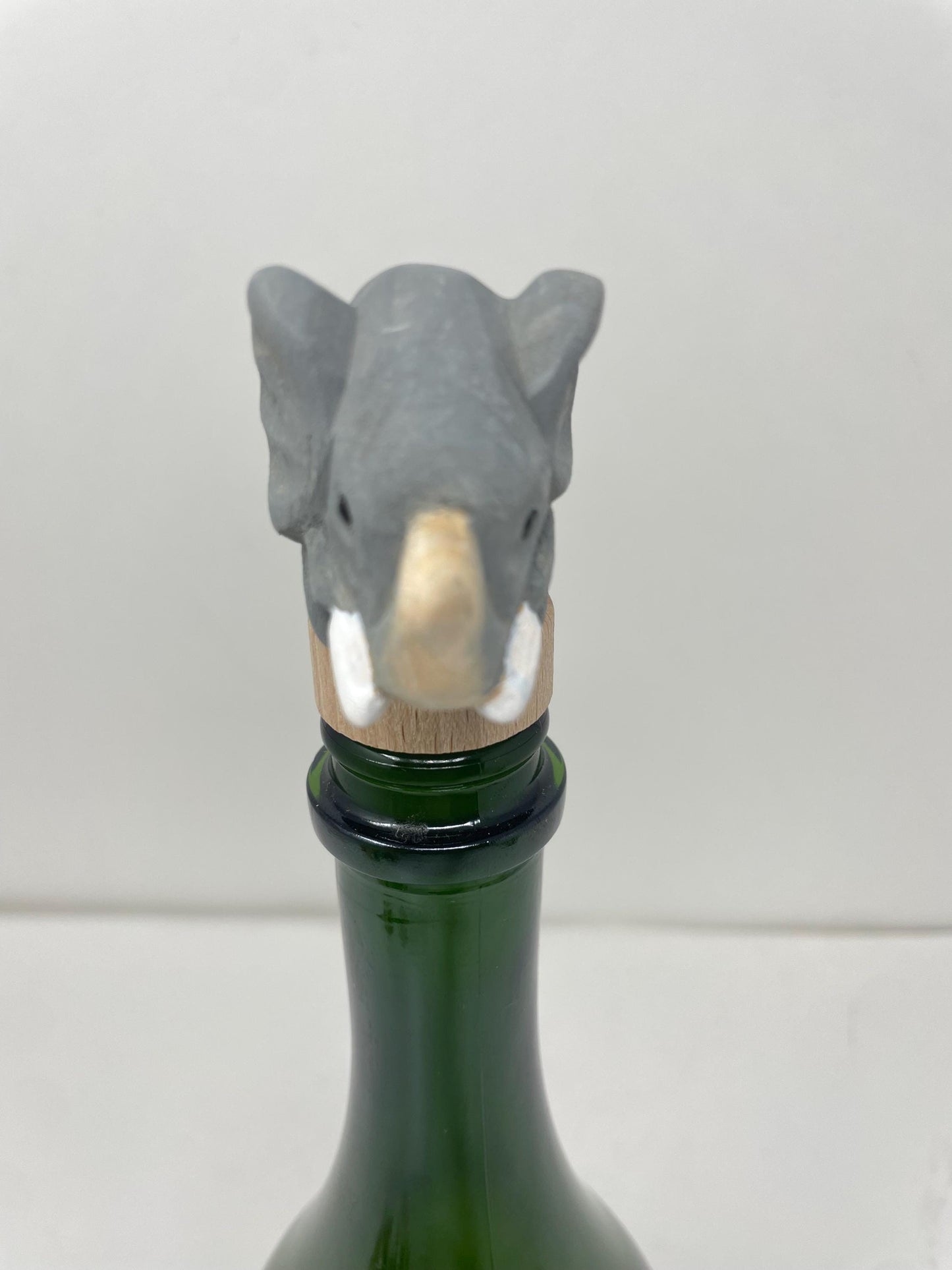 Elephant Wine Stopper Handmade Wood Carving Home Décor Gift Animal Sculpture