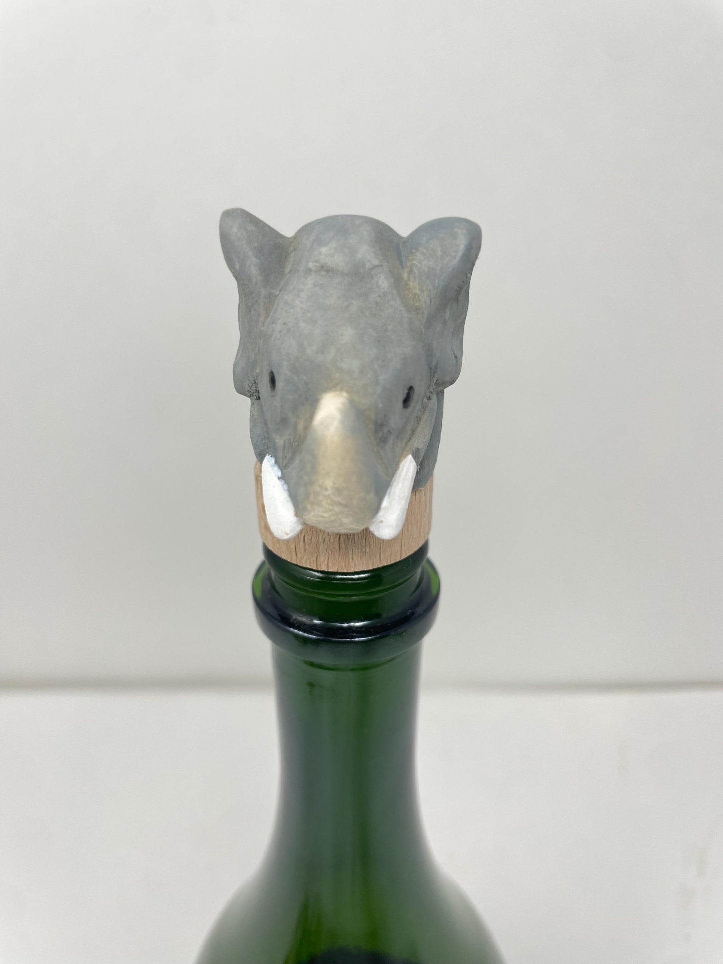 Elephant Wine Stopper Handmade Wood Carving Home Décor Gift Animal Sculpture