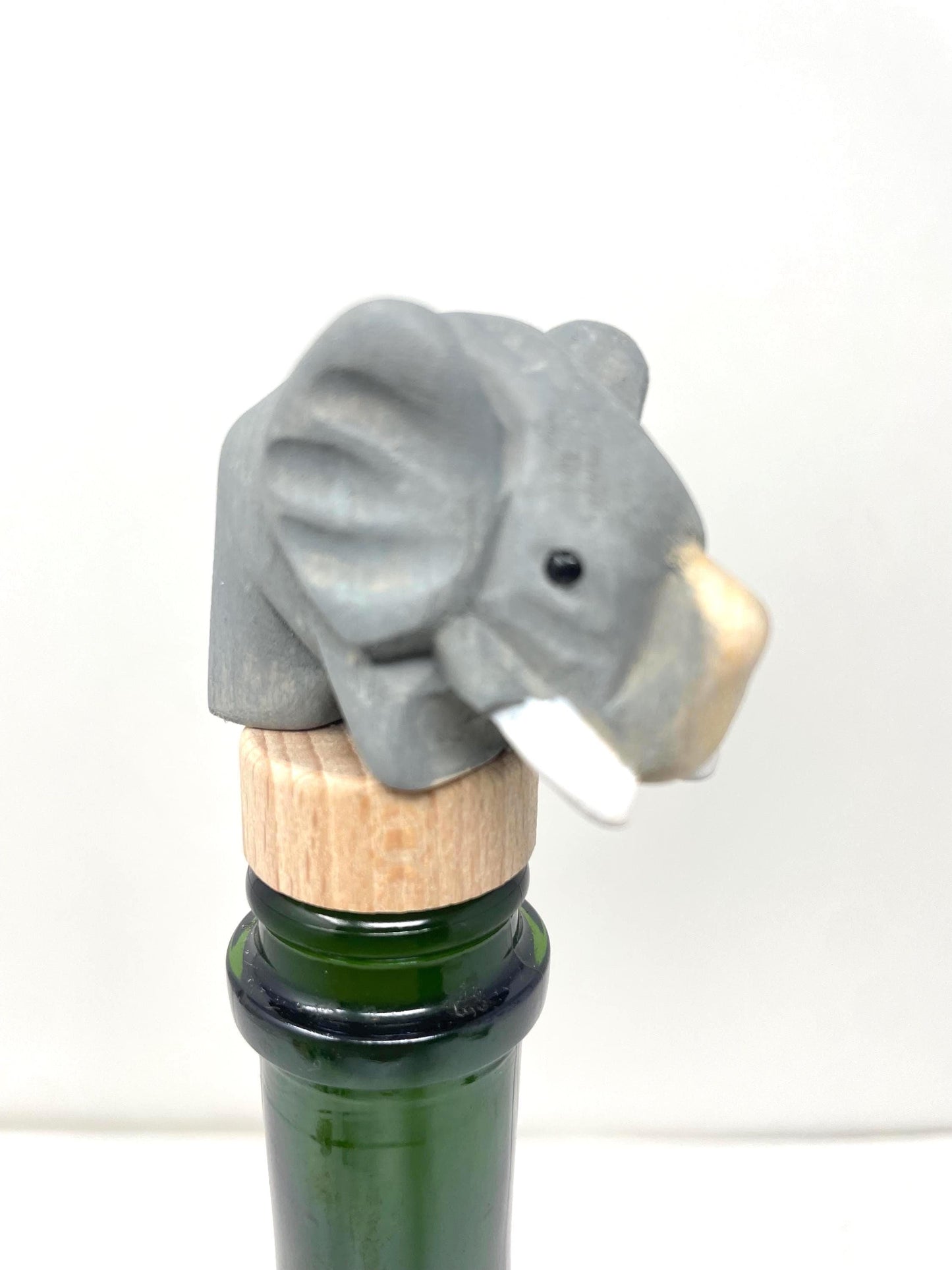 Elephant Wine Stopper Handmade Wood Carving Home Décor Gift Animal Sculpture