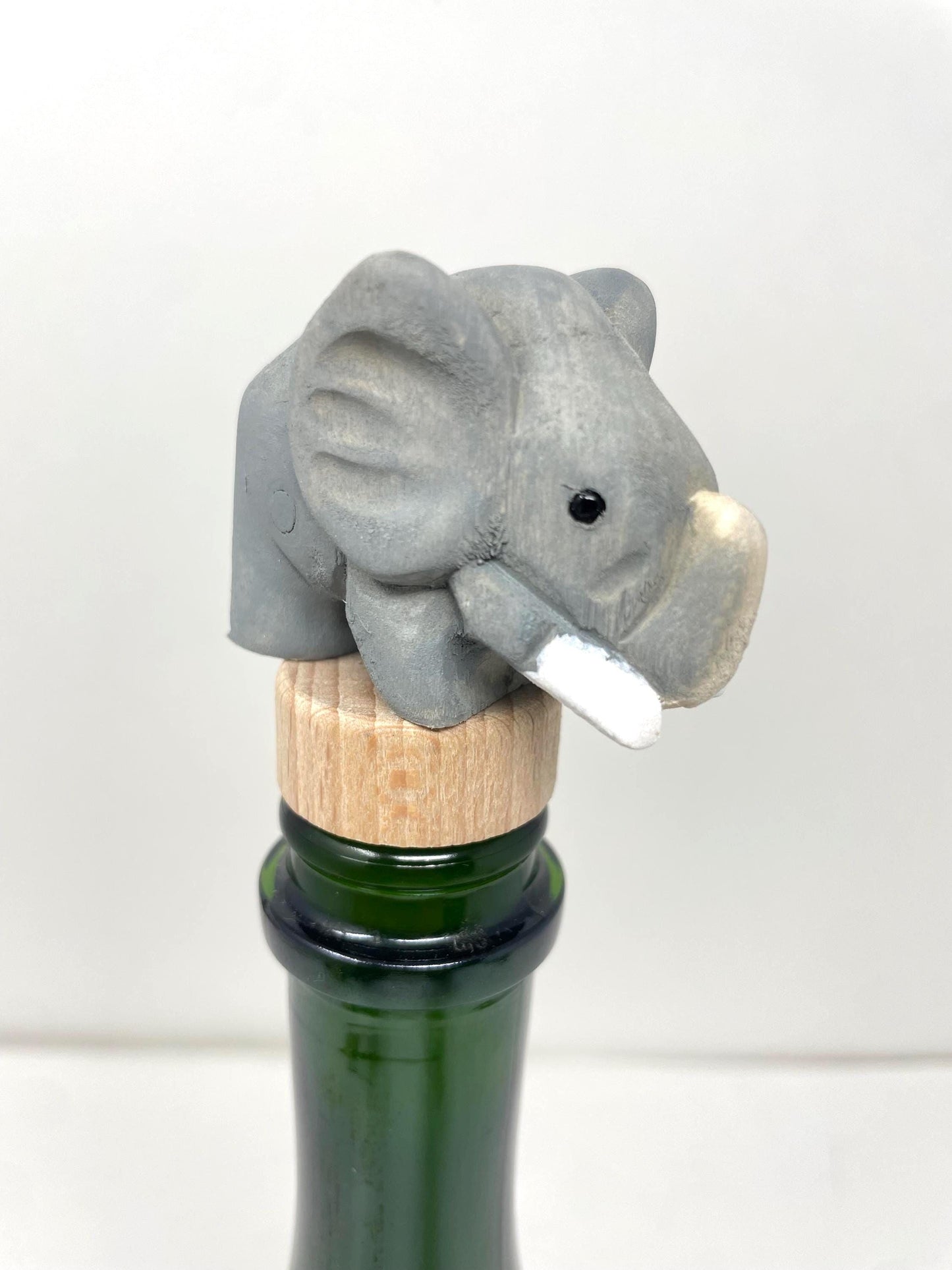 Elephant Wine Stopper Handmade Wood Carving Home Décor Gift Animal Sculpture