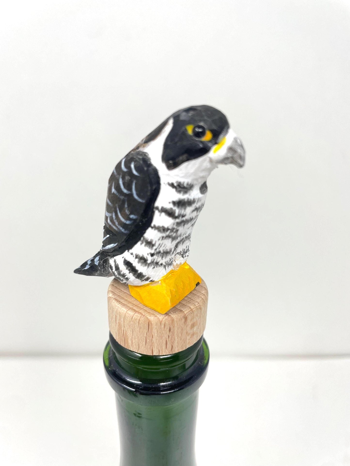 Peregrine Falcon Wine Stopper Rustic Reusable Bottle Plug | Hand Carved Bird Collectible Décor