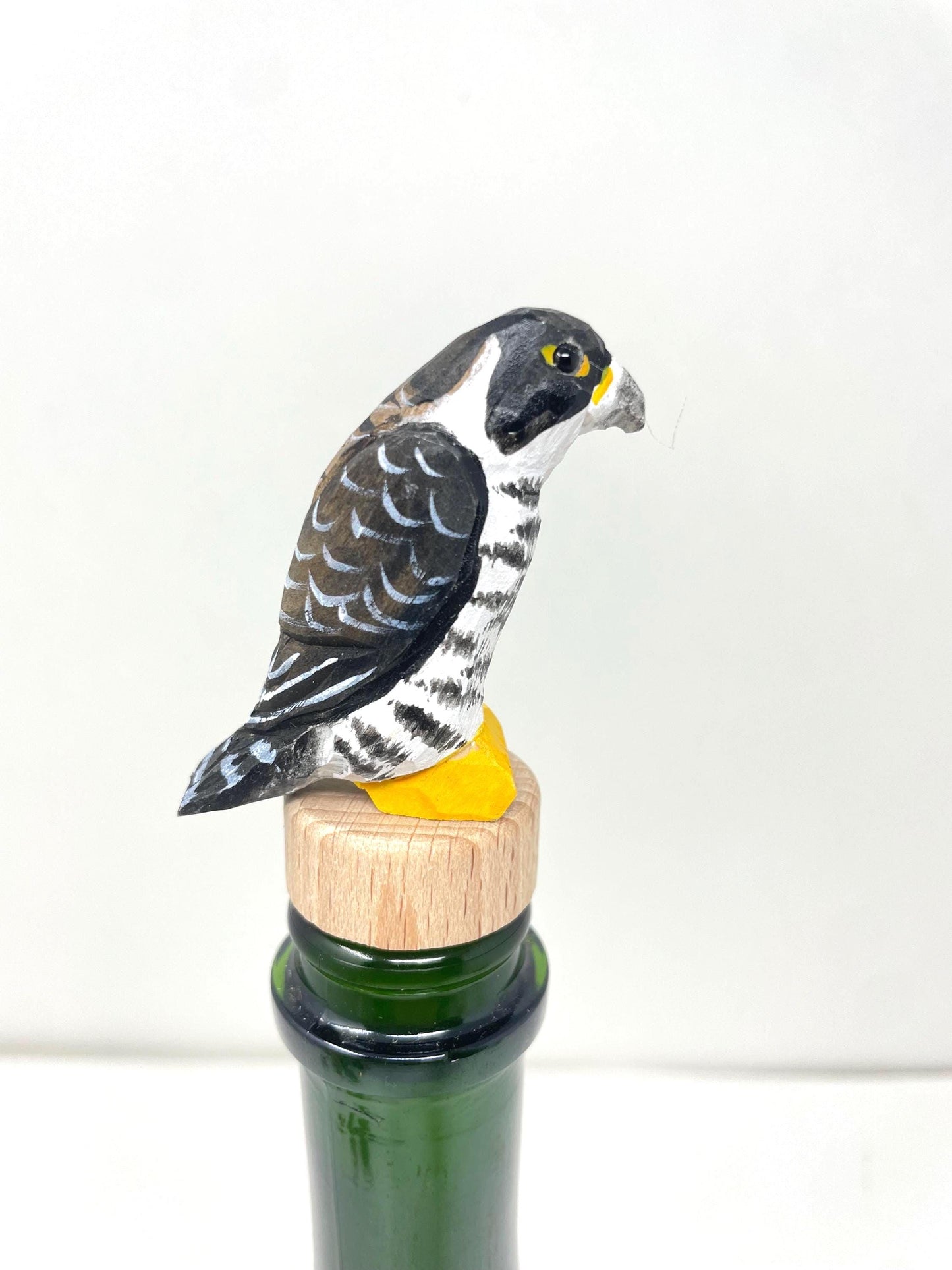Peregrine Falcon Wine Stopper Rustic Reusable Bottle Plug | Hand Carved Bird Collectible Décor