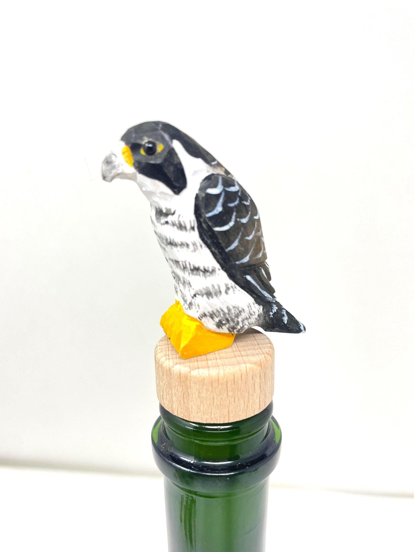 Peregrine Falcon Wine Stopper Rustic Reusable Bottle Plug | Hand Carved Bird Collectible Décor