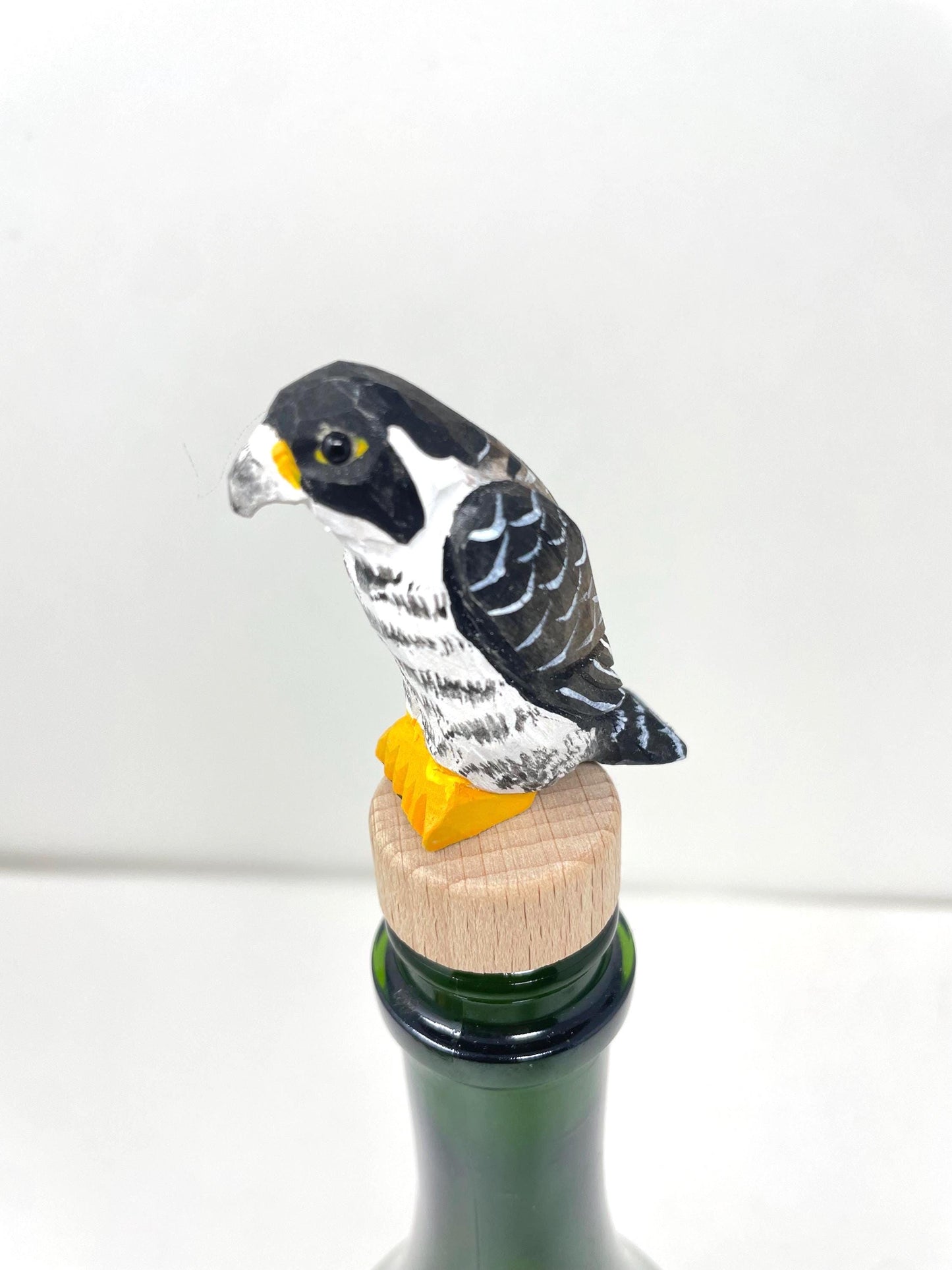 Peregrine Falcon Wine Stopper Rustic Reusable Bottle Plug | Hand Carved Bird Collectible Décor
