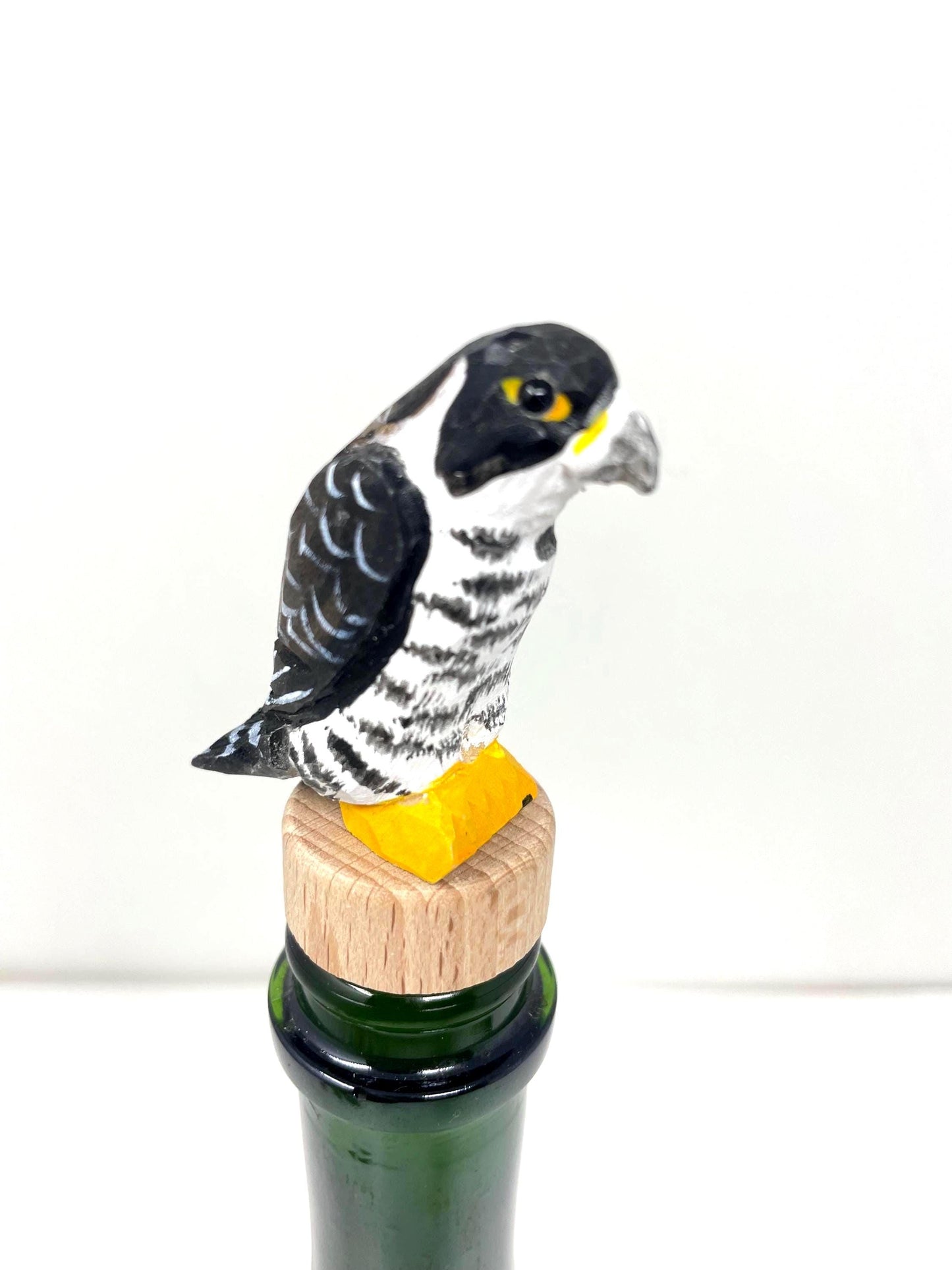 Peregrine Falcon Wine Stopper Rustic Reusable Bottle Plug | Hand Carved Bird Collectible Décor