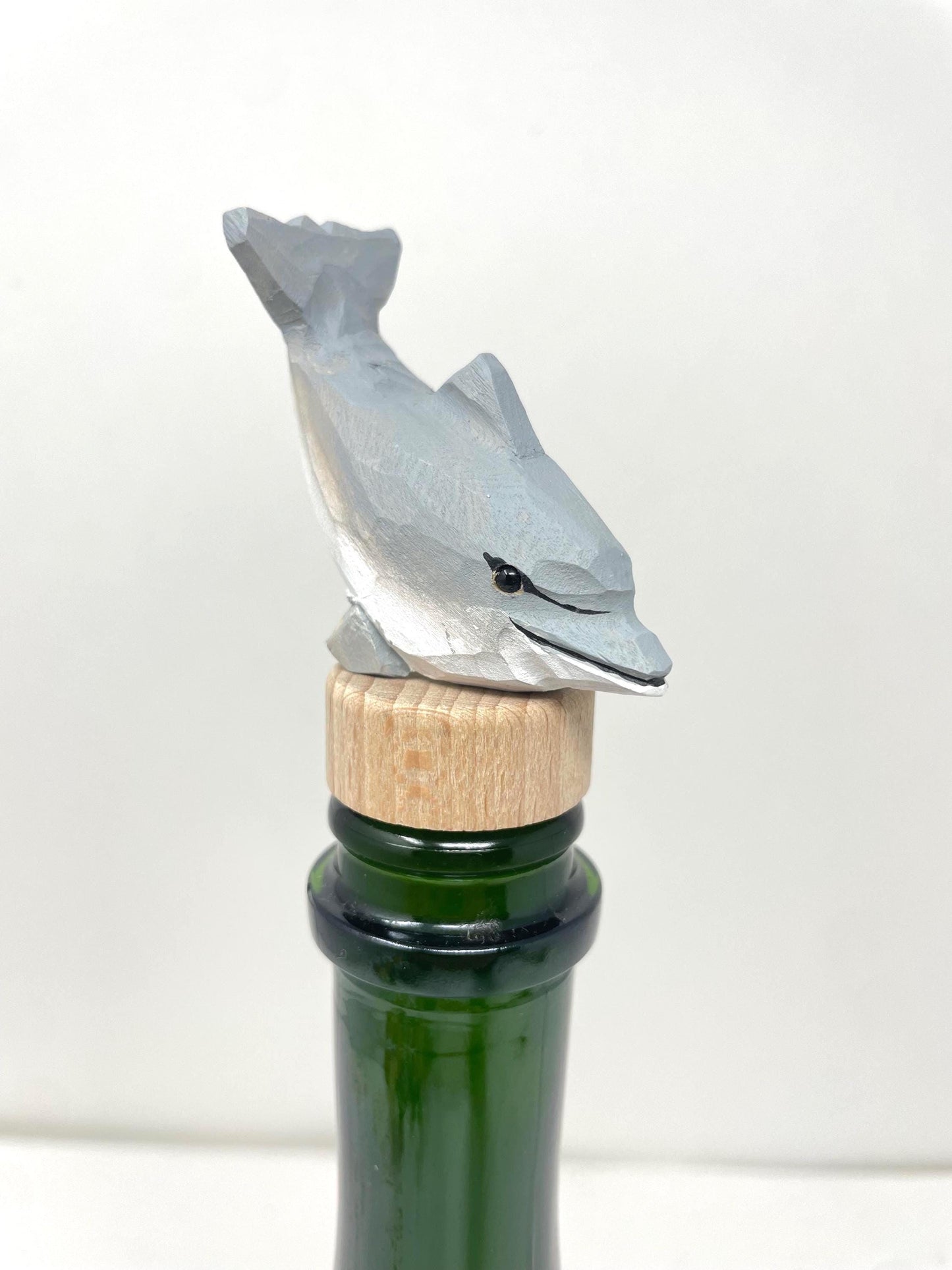 Dolphin Wine Stopper Figurine Statue Miniature Common Bottlenose Gray Sea Animal Decoration Wood Sculpture