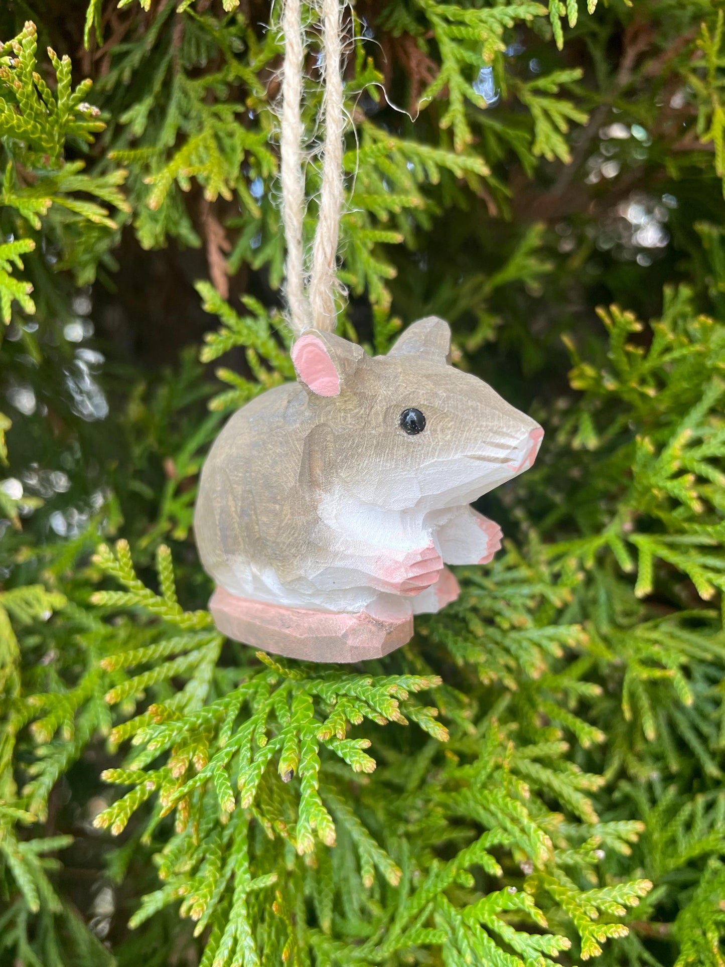 Mouse Wooden Ornament Hanging Figurine | Hand Carved Animal Collectible Décor