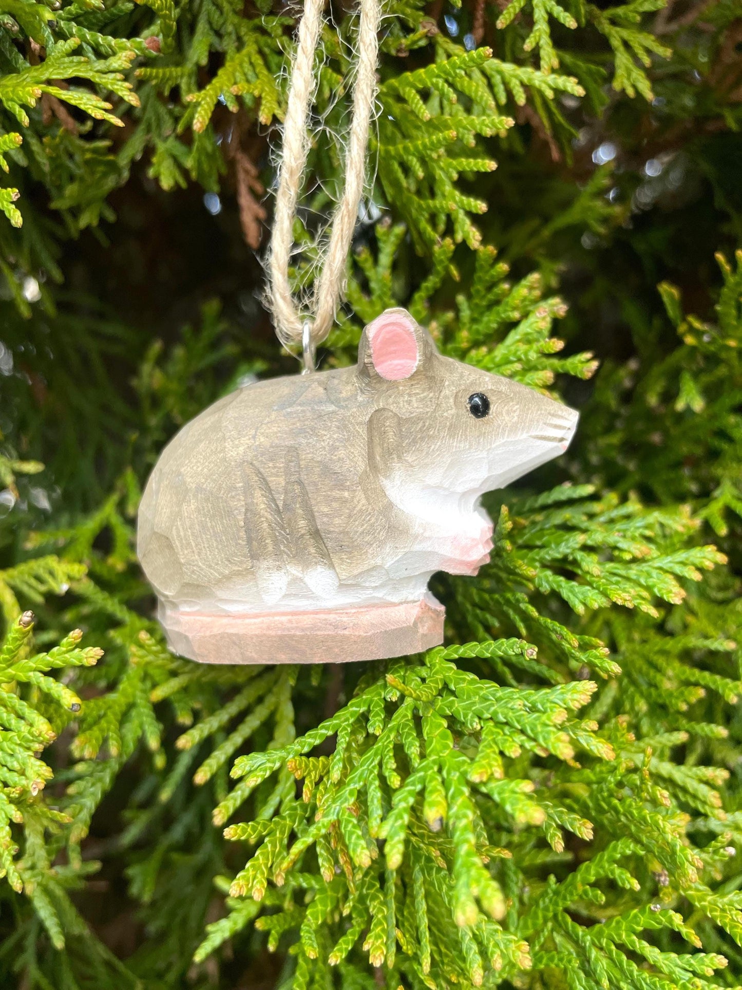 Mouse Wooden Ornament Hanging Figurine | Hand Carved Animal Collectible Décor