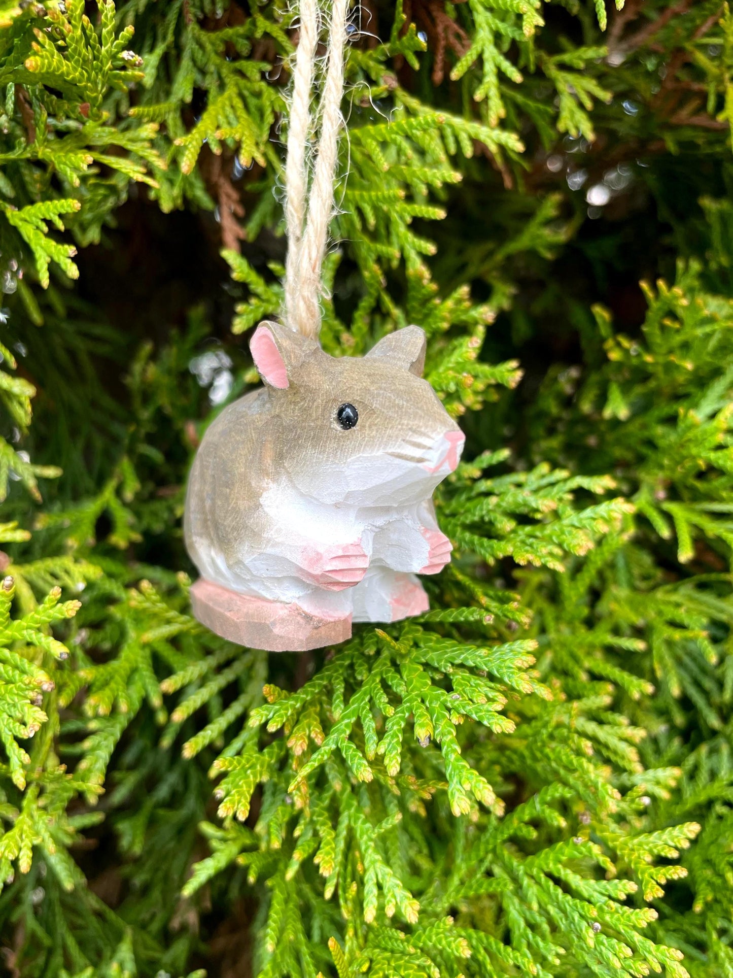 Mouse Wooden Ornament Hanging Figurine | Hand Carved Animal Collectible Décor