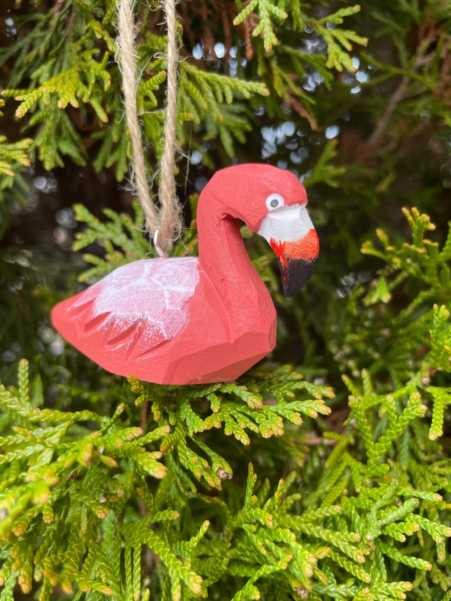 Pink Flamingo Ornament Hanging Figurine Statue Décor Small Garden Lawn Yard Ornament Wood Carving